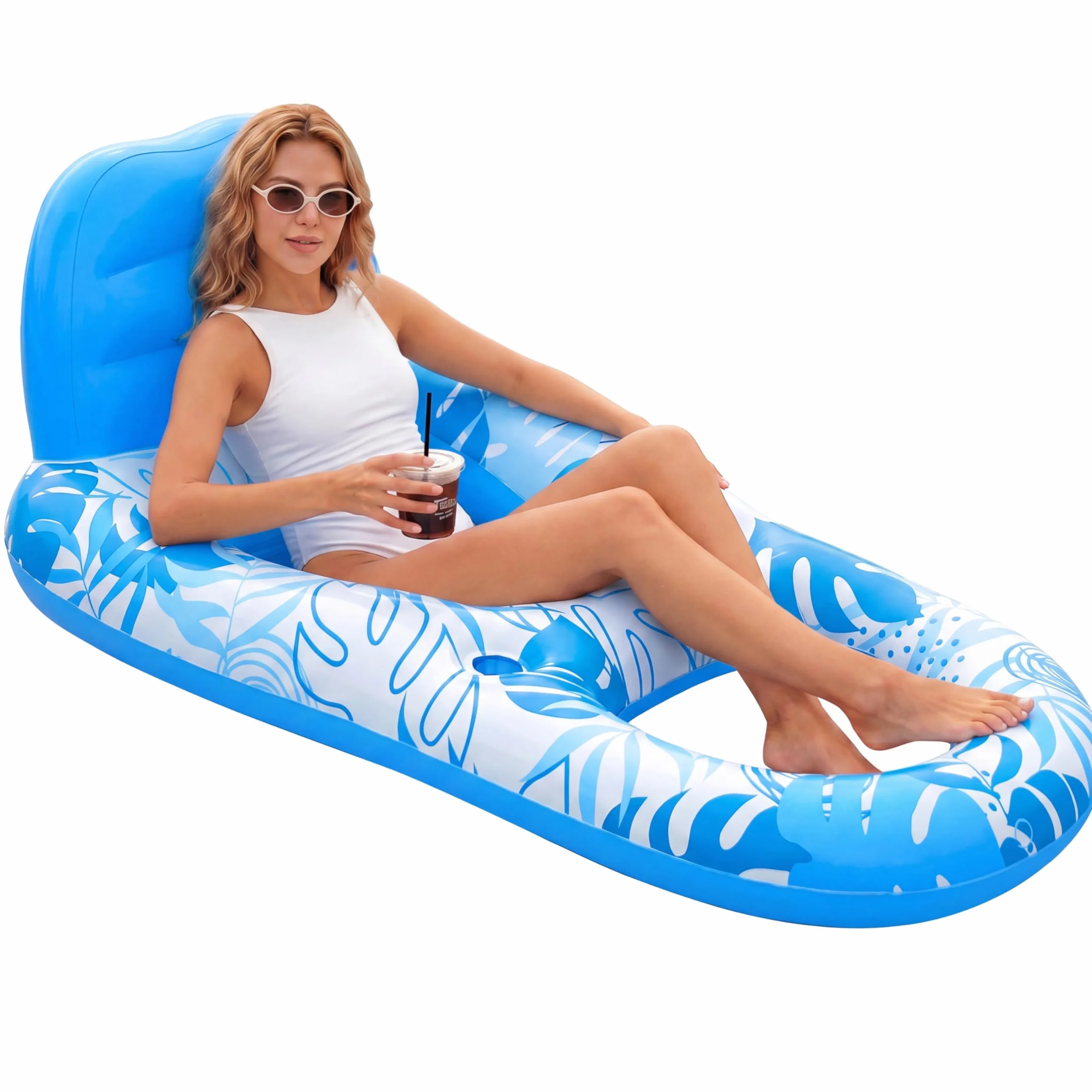 Sloosh Basen Lounge Float dla dorosłych, nadmuchiwany basen pływacki leżak pływający leżak pływający krzesło z uchwytami na kubki podnóżek pływak basen pływacki