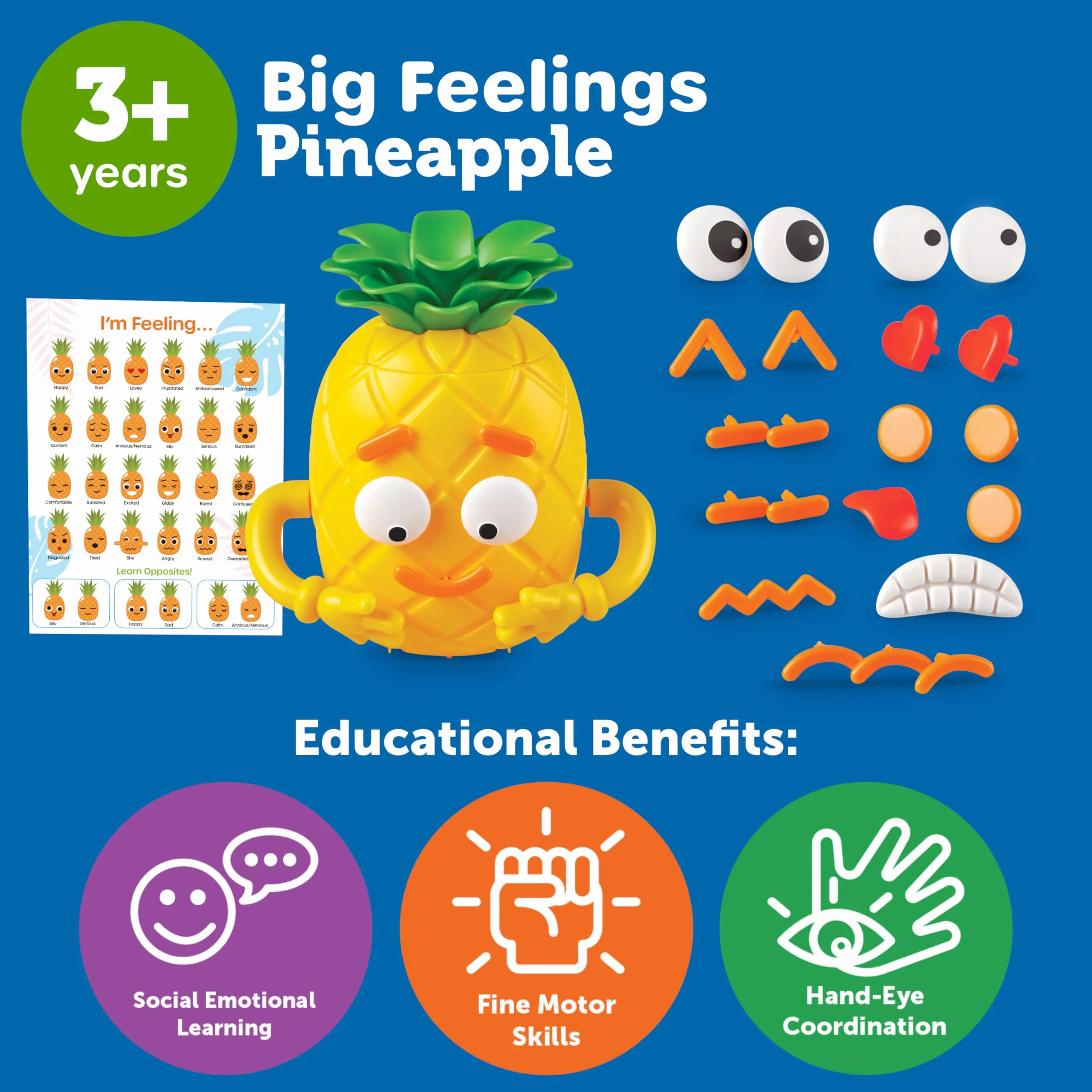Learning Resources Big Feelings Pineapple Spo?eczna Nauka Emocjonalna Zabawka 30-Kawałek Zestaw, żółty
