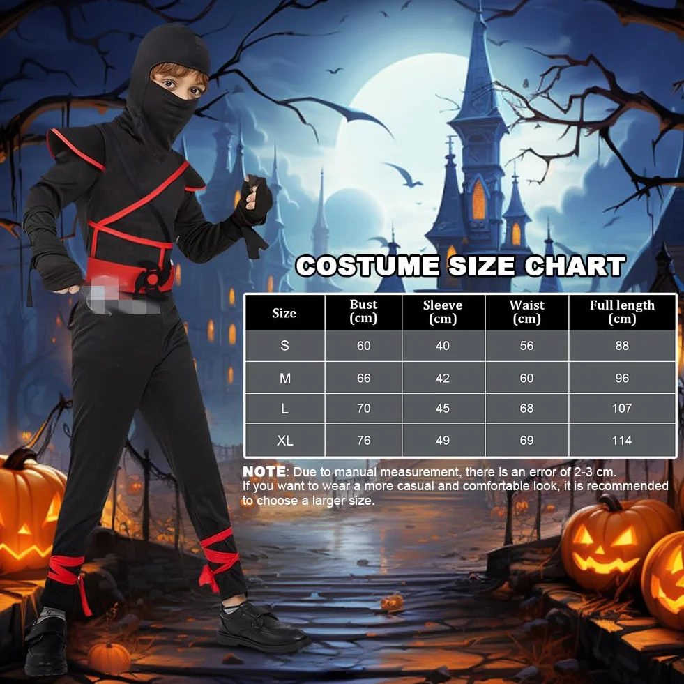 AOOWU Kostium ninja dla dzieci, kostium ninja, Deluxe, zestaw z pianką ninja, akcesoria, zabawki, kostium na Halloween, dla dziewcząt i chłopców