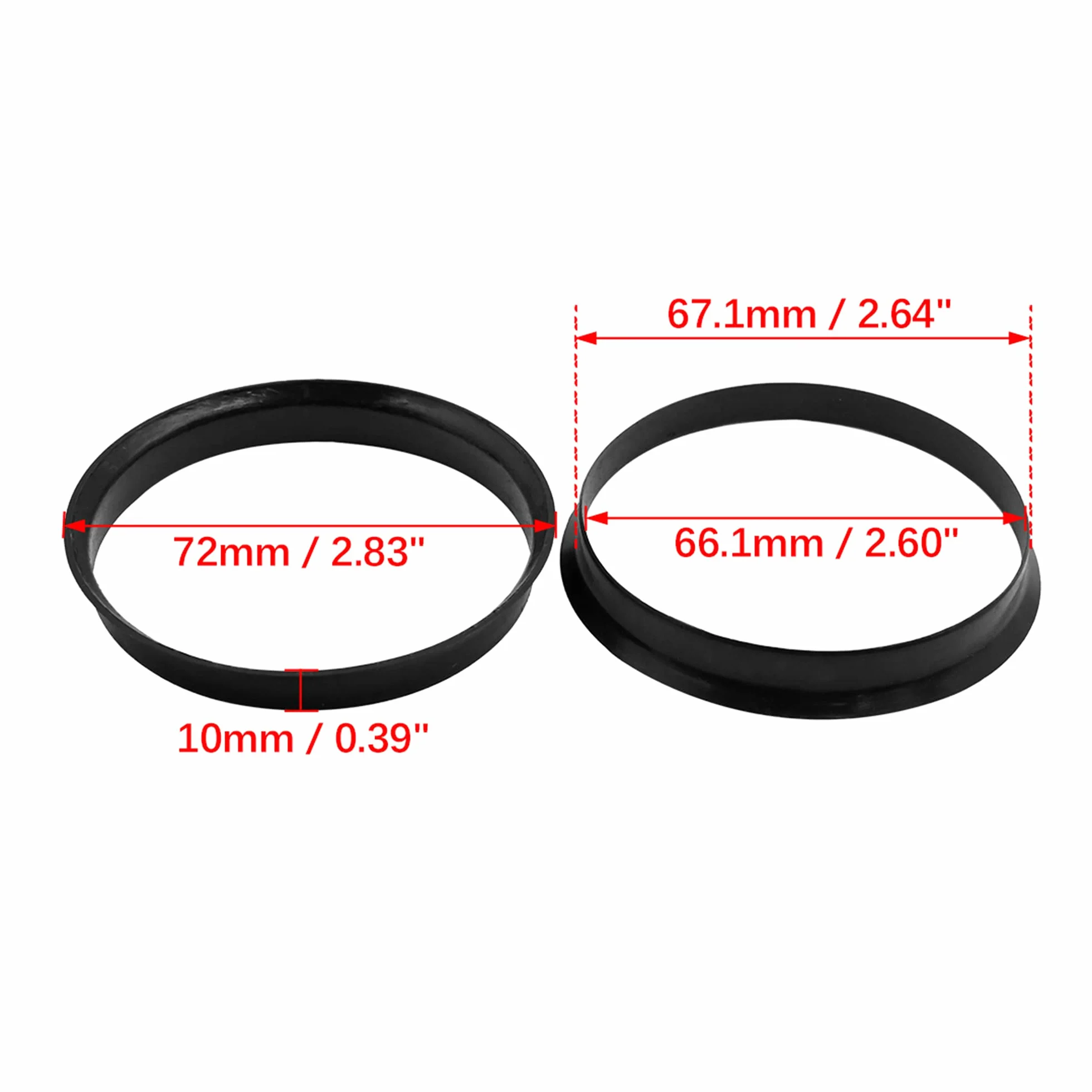 4 x plastikowe pierścienie centrujące felg 67,1 mm na 66,1 mm czarne