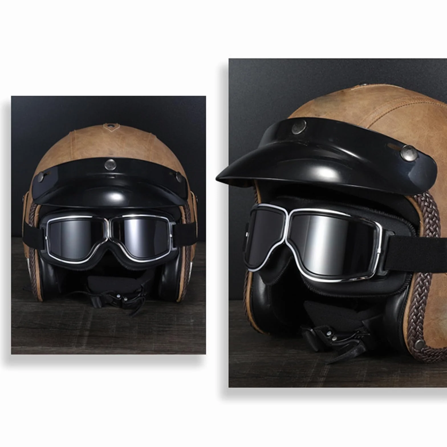 Gogle motocyklowe w stylu retro, gogle lotnicze, do motocrossu, wiatroszczelne, ze skóry PU, okulary przeciwsłoneczne w stylu vintage