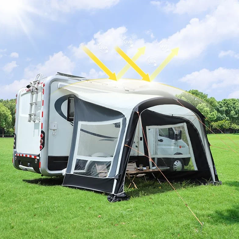 Wanderer II nadmuchiwana ochrona przed słońcem do przyczep kempingowych, kamperów, kompatybilna z multimodalnym Glamping Awning (szara, panel boczny) x 2