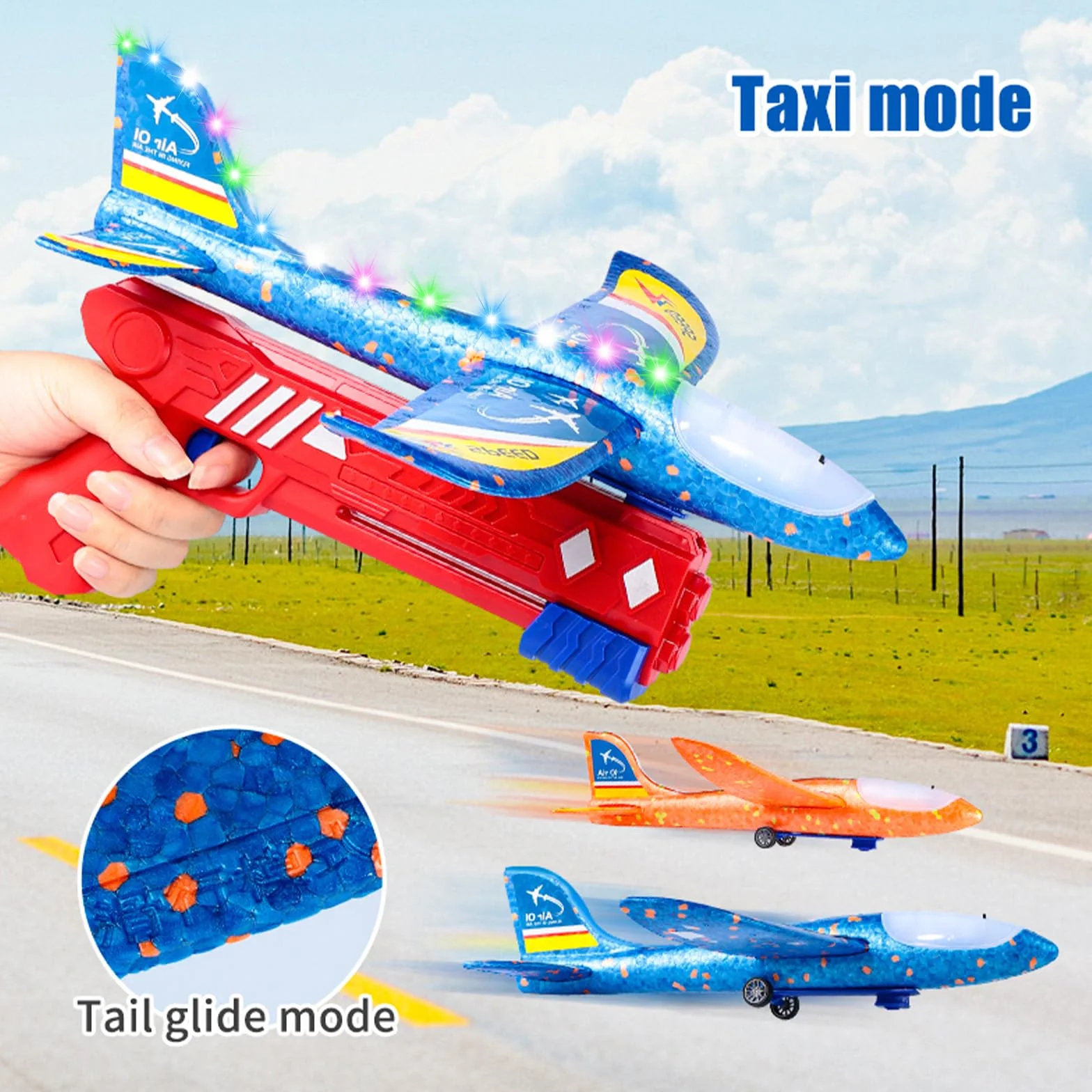 Samolot styropianowy,Zabawkowy samolot, 3Pcs styropianowy samolots z katapultą, podświetlany kadłub samolotu, gry na świeżym powietrzu dla dzieci,Chłopcy Dziewczęta 4 5 6 7 8 9 Lat