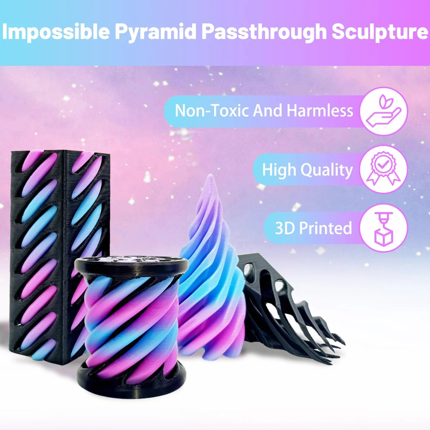 3 szt. Impossible Cone, 3D Printed Spiral Cone Fidget Toy, Mini Piramida Passthrough Sculpture, dekoracje biurkowe, zabawki z nicią wirową dla dzieci, dorosłych, prezent na Boże Narodzenie