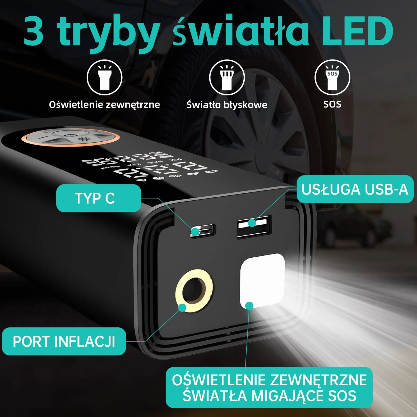 Bezprzewodowa pompka do opon przenośna sprężarka powietrza cyfrowa samochodowych elektryczna Pompa 6000mAh z Podwójnym Wyświetlaczem Preset Pressure AutoStop DC 12 V 150 PSI rowerów/Rower/Motocyk
