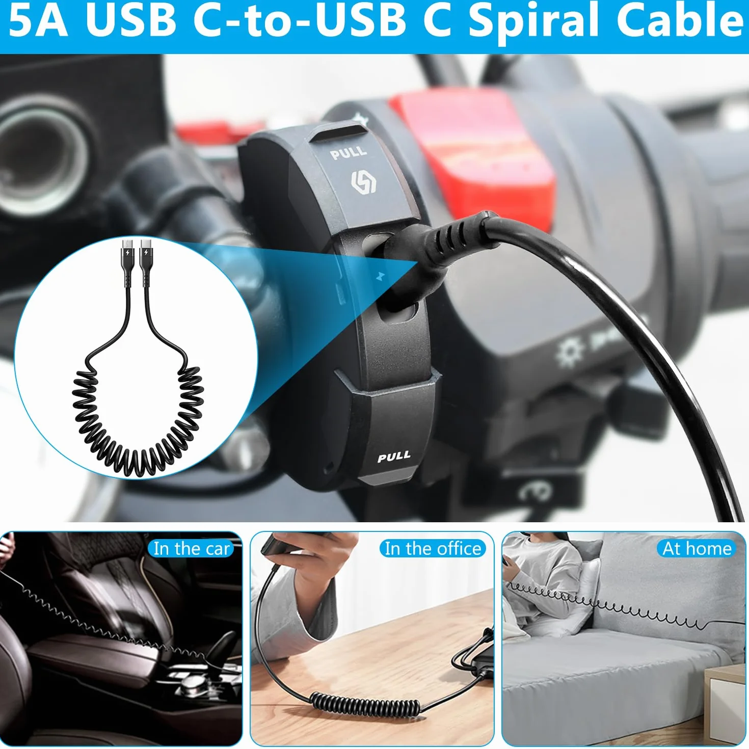 Motocyklowe Gniazdo Ładowarki, 18 W QC3.0 i 30 W PD Type-C, Podwójny Port 12 V, Wodoodporna Ładowarka USB C + Kabel Ładujący USB C