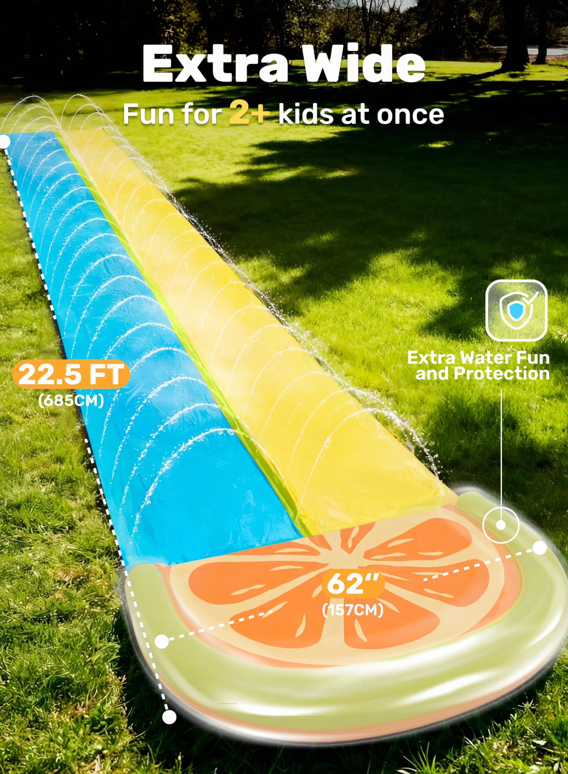 Sloosh 685,8 x 157,5 cm Water Slide 2-osobowa zjeżdżalnia wodna z 2 deskami typu boogie, do ogrodu, na zewnątrz, ze zraszaczem, letnia zabawka
