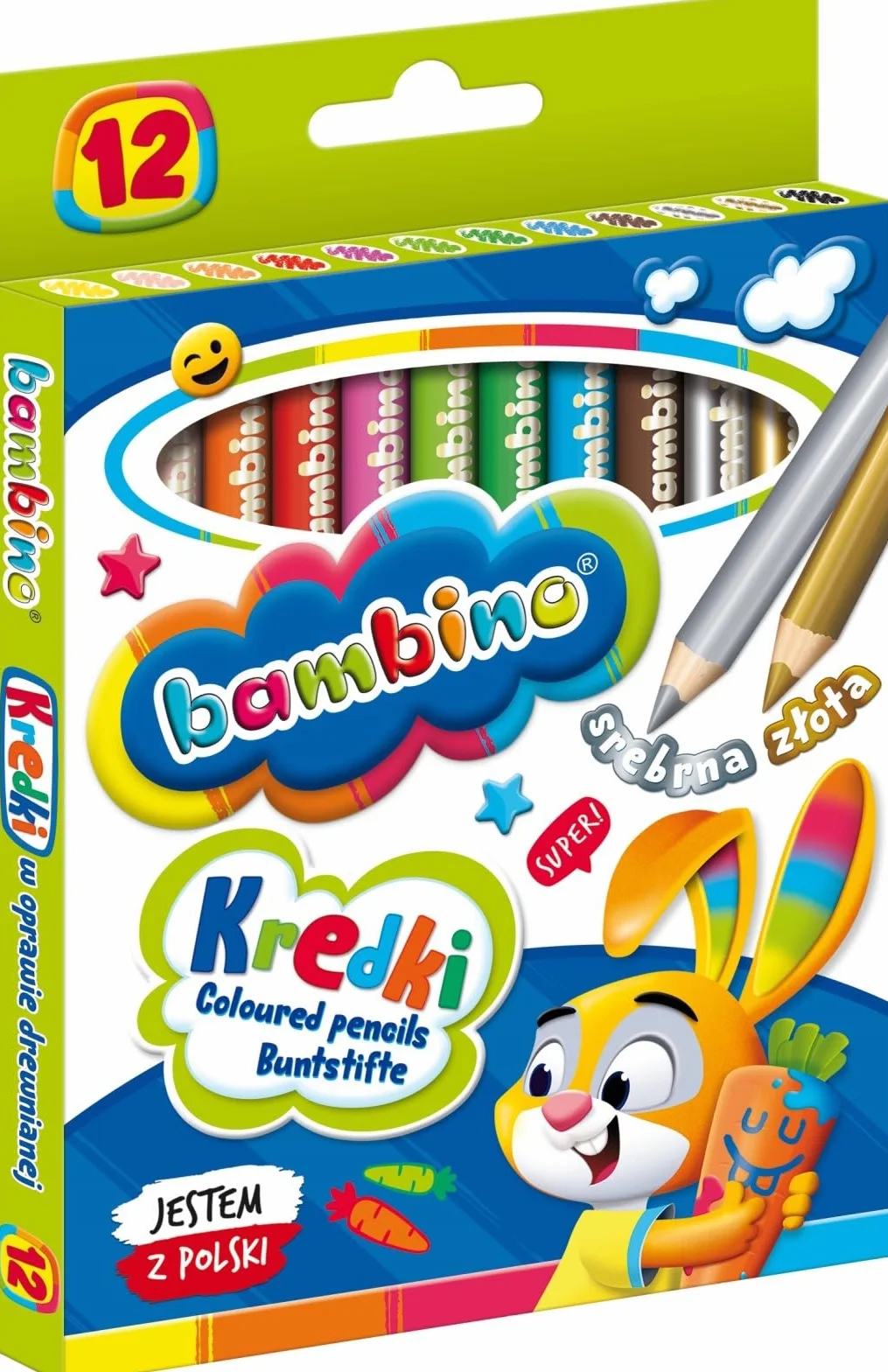 Kredki Bambino drewniane 12 kolorów Mini zoo