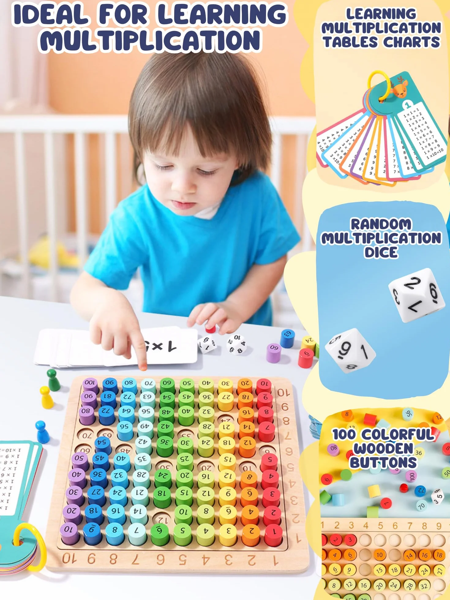 Drewniane Gry Matematyczne, Tabliczka Mnożenia, Drewniana Tabliczka Mnożenia, Zabawka Edukacyjna Montessori, Nauka Liczydła dla Dzieci w Wieku od 6 do 12 Lat.
