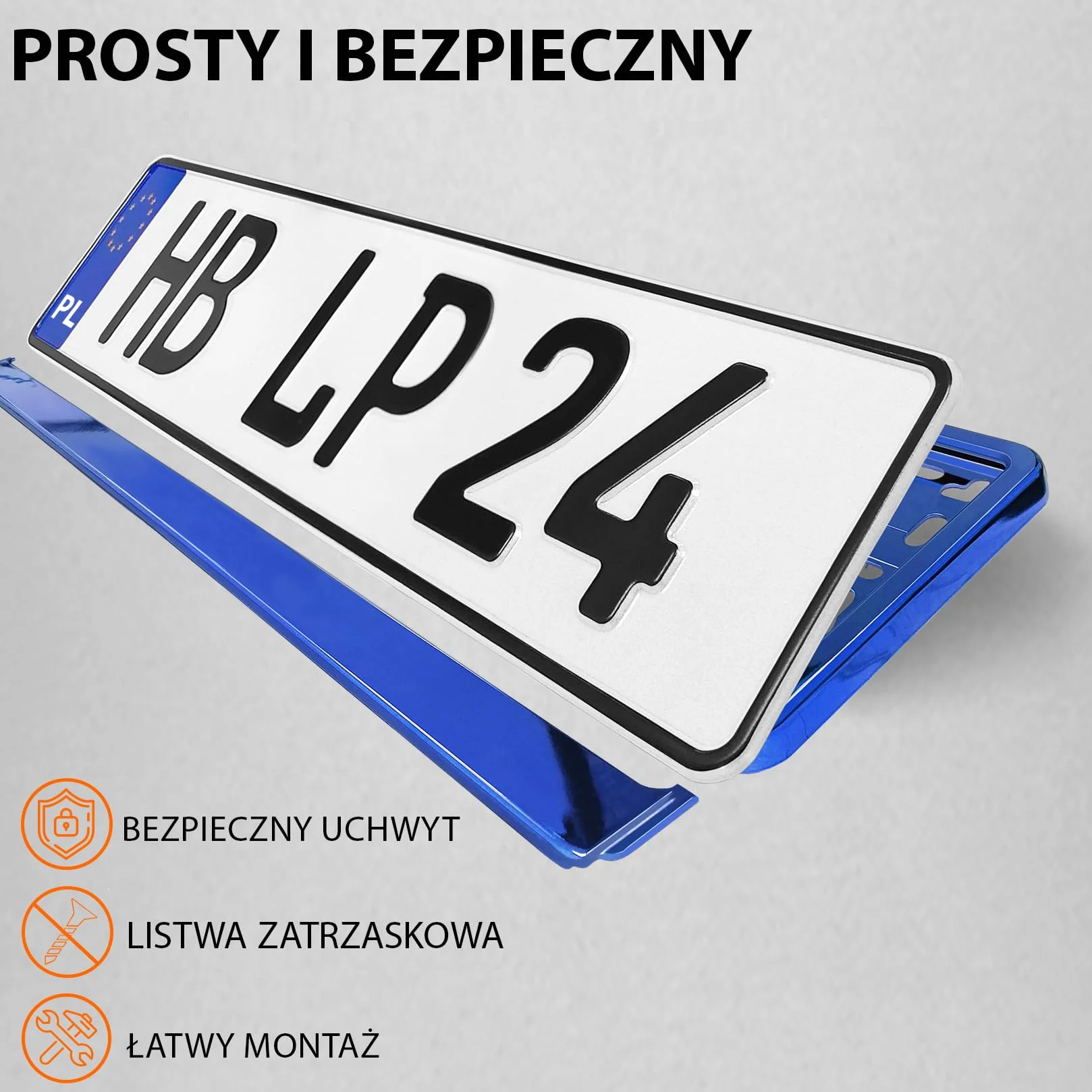 Uchwyt tablicy rejestracyjnej niebieski chrom 520x110 mm Ramka do tablic rejestracyjnych uniwersalny