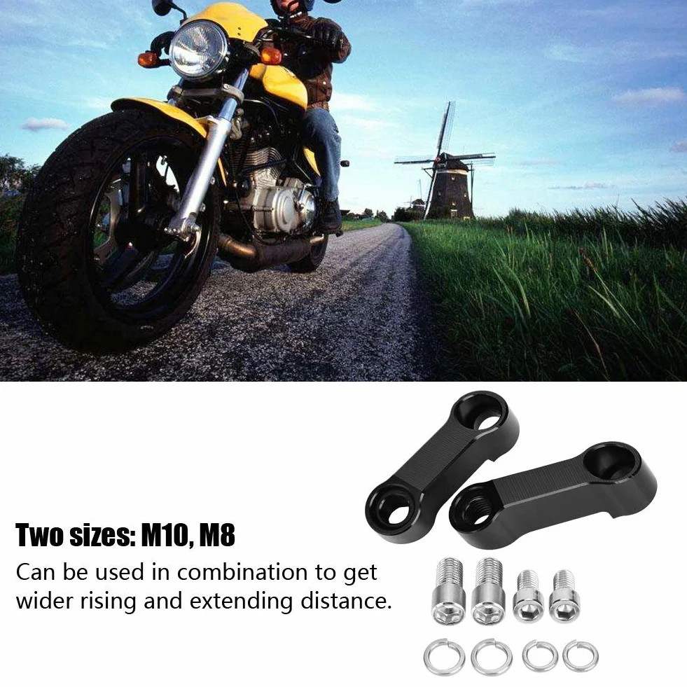 Adapter przedłużający do montażu lusterka motocyklowego, 10 mm 8 mm, zestaw adaptera lusterka motocyklowego, przedłużenie wspornika montażowego, lusterka lusterka motocyklowe uchwyt tylny+przedłużacz
