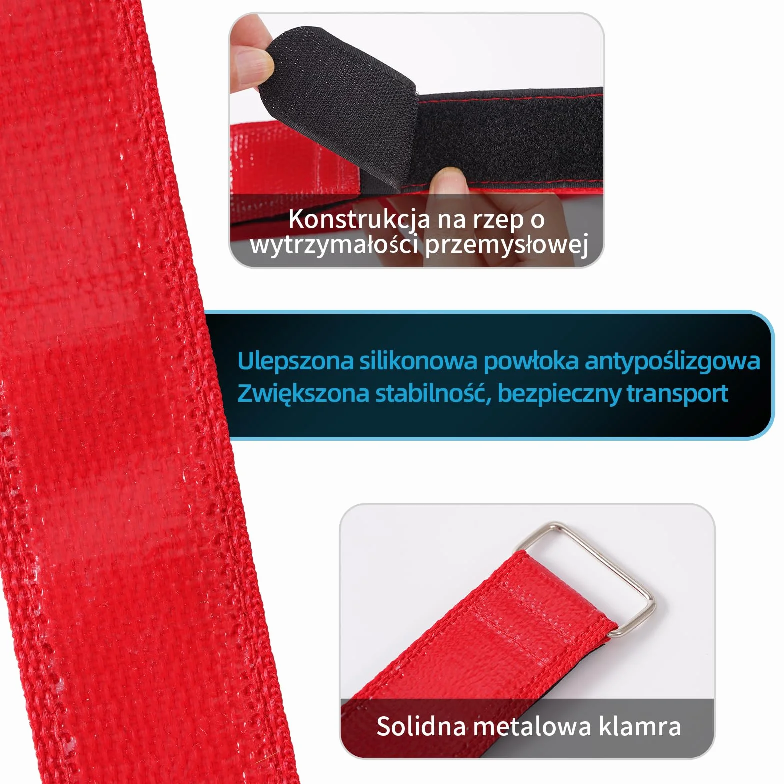 Trilancer Regulowane Paski do Bagażnika Rowerowego 2 szt - 75x3,8 cm Paski Stabilizujące Koła z Zapięciem na Haczyk i Pętlę oraz Powłoką z Silikonu Antypoślizgowego Do Samochodu, Ściany, Transportu