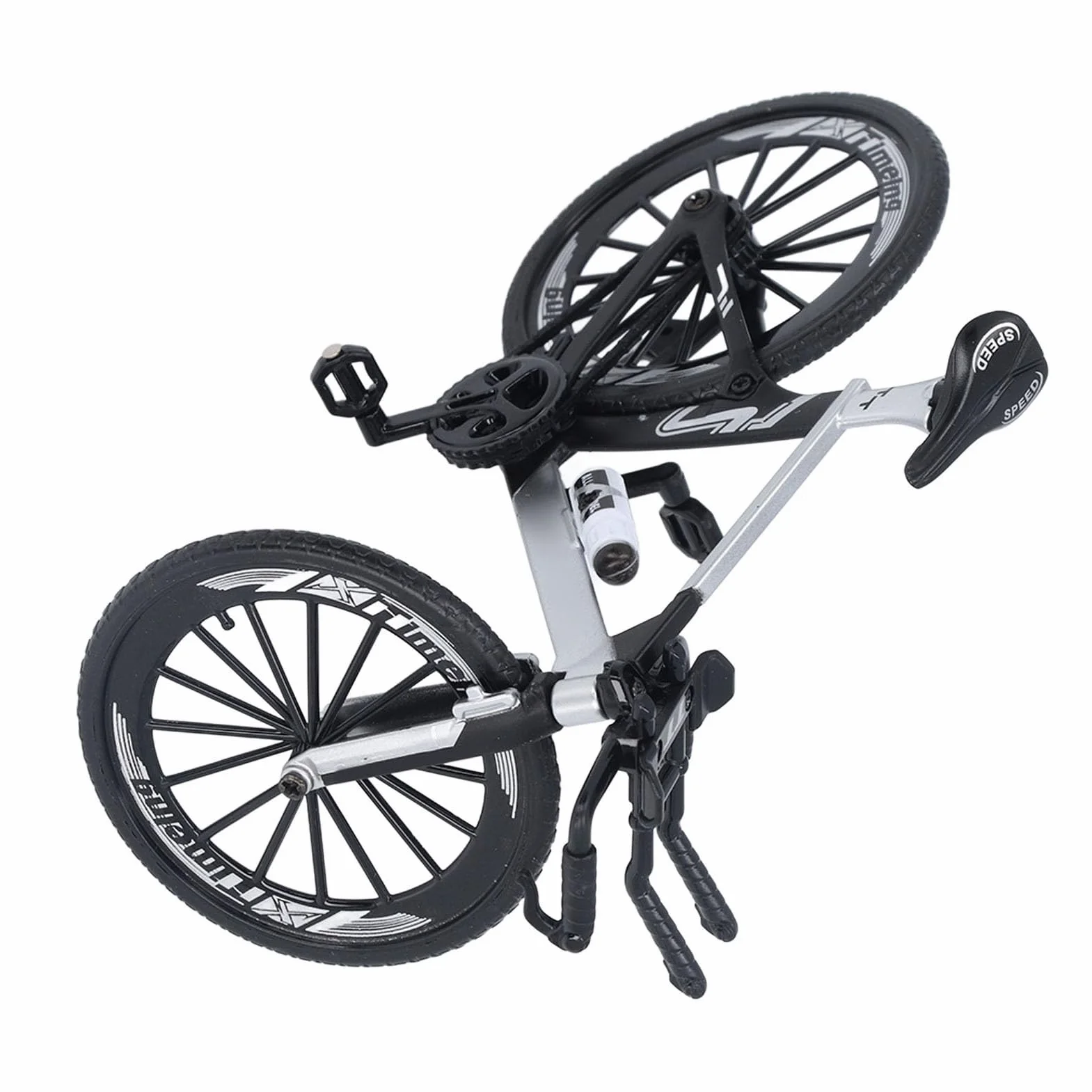 CHICIRIS Model Roweru Wyścigowego, Aluminiowy Rower Wyścigowy z podwójną kierownicą, Przesuwnym Układem Kierowniczym, Metalowa Zabawka Rowerowa dla Dzieci Prezent Urodzinowy (czarny biały)