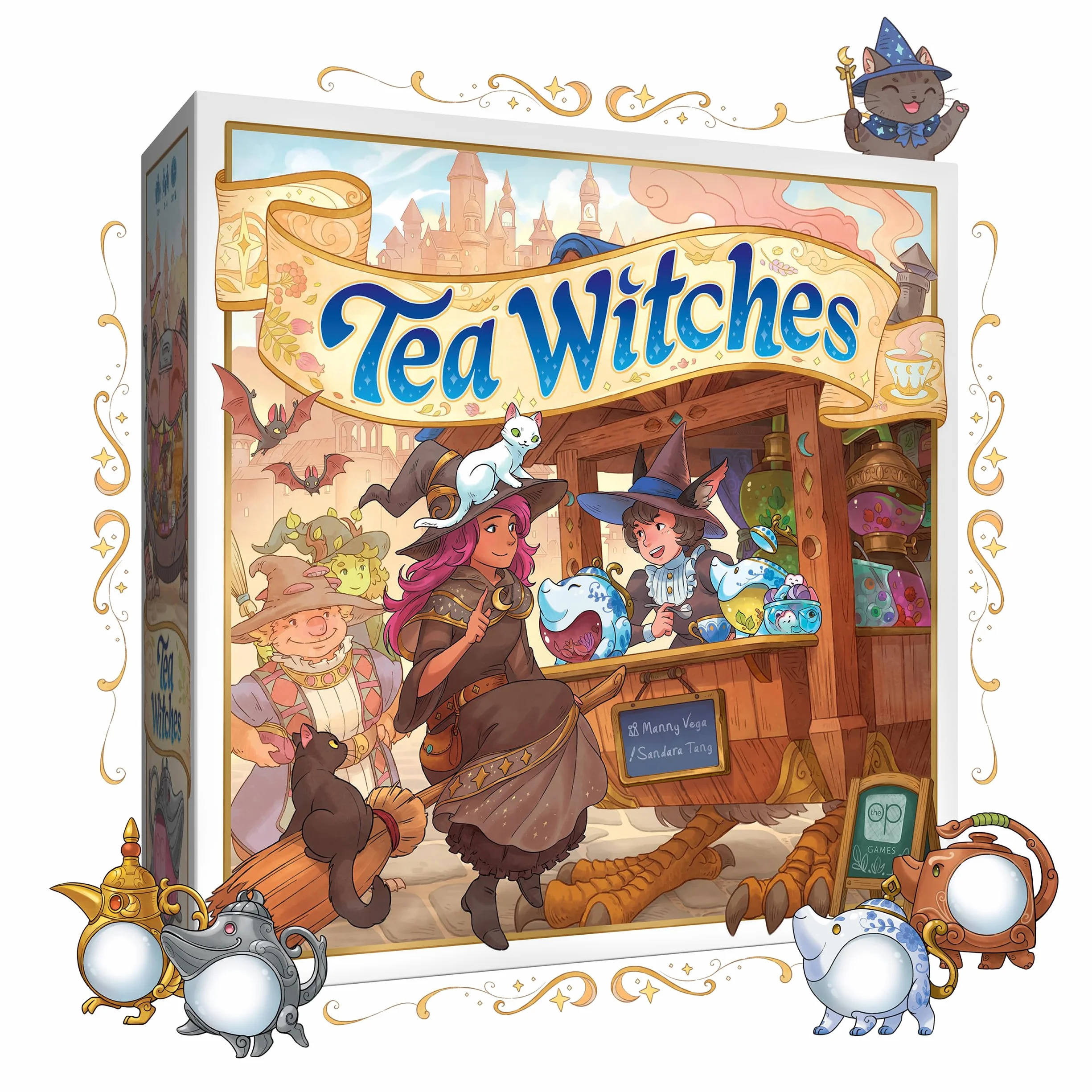 Tea Witches Board Game, Summon Witches & Brew Magical Teas, Strategic Worker Placement, Enchanting Fantasy Artwork by Sandara Tang, Designed by Manny Vega (Flamecraft), 2-4 Players, 30 min/per Player