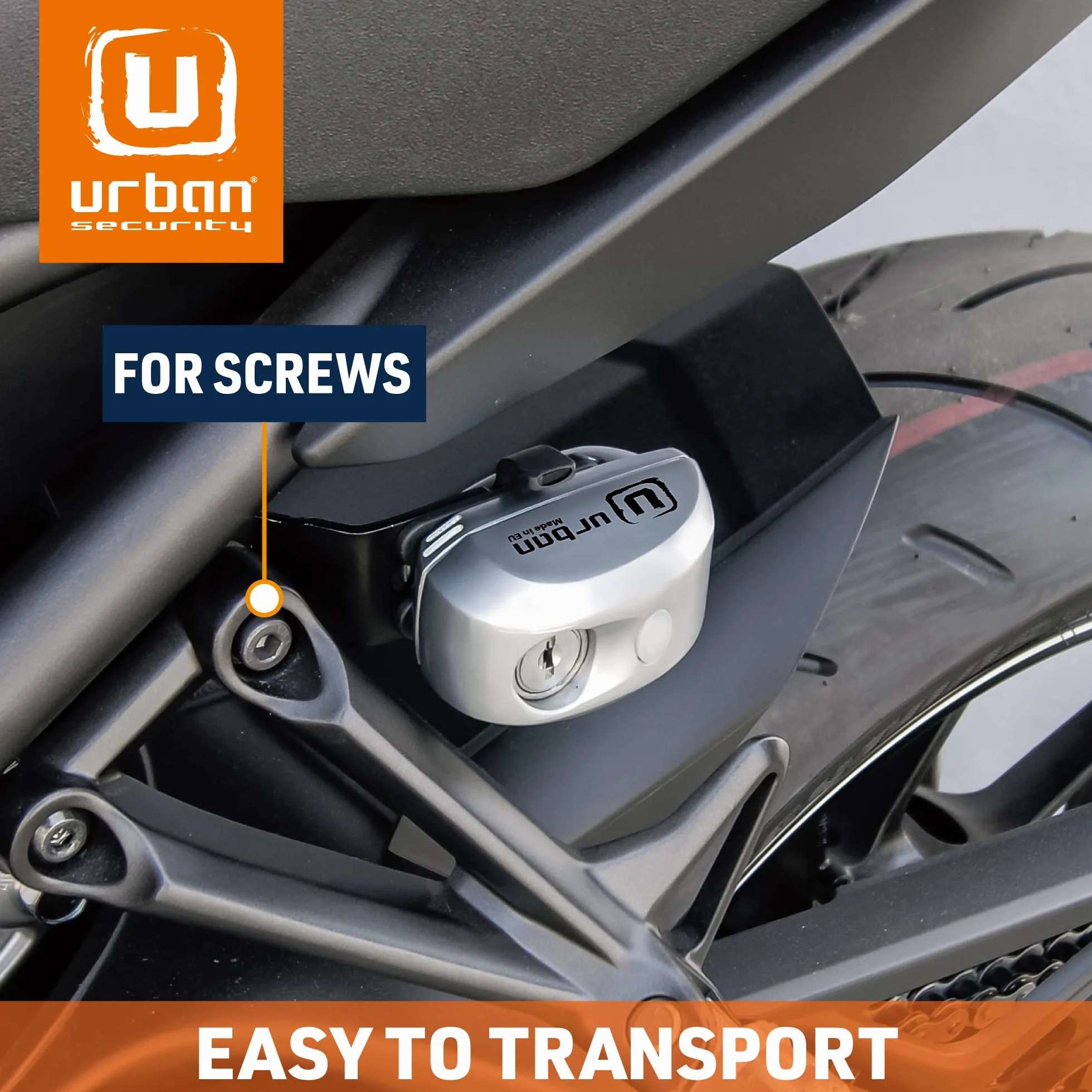 Urban UR352 Uchwyt samochodowy do zamka motocyklowego, blokada dysku alarmowego URBAN UR6/UR22/UR906X do mocowania do rur lub śrub, można ją transportować zamkniętą