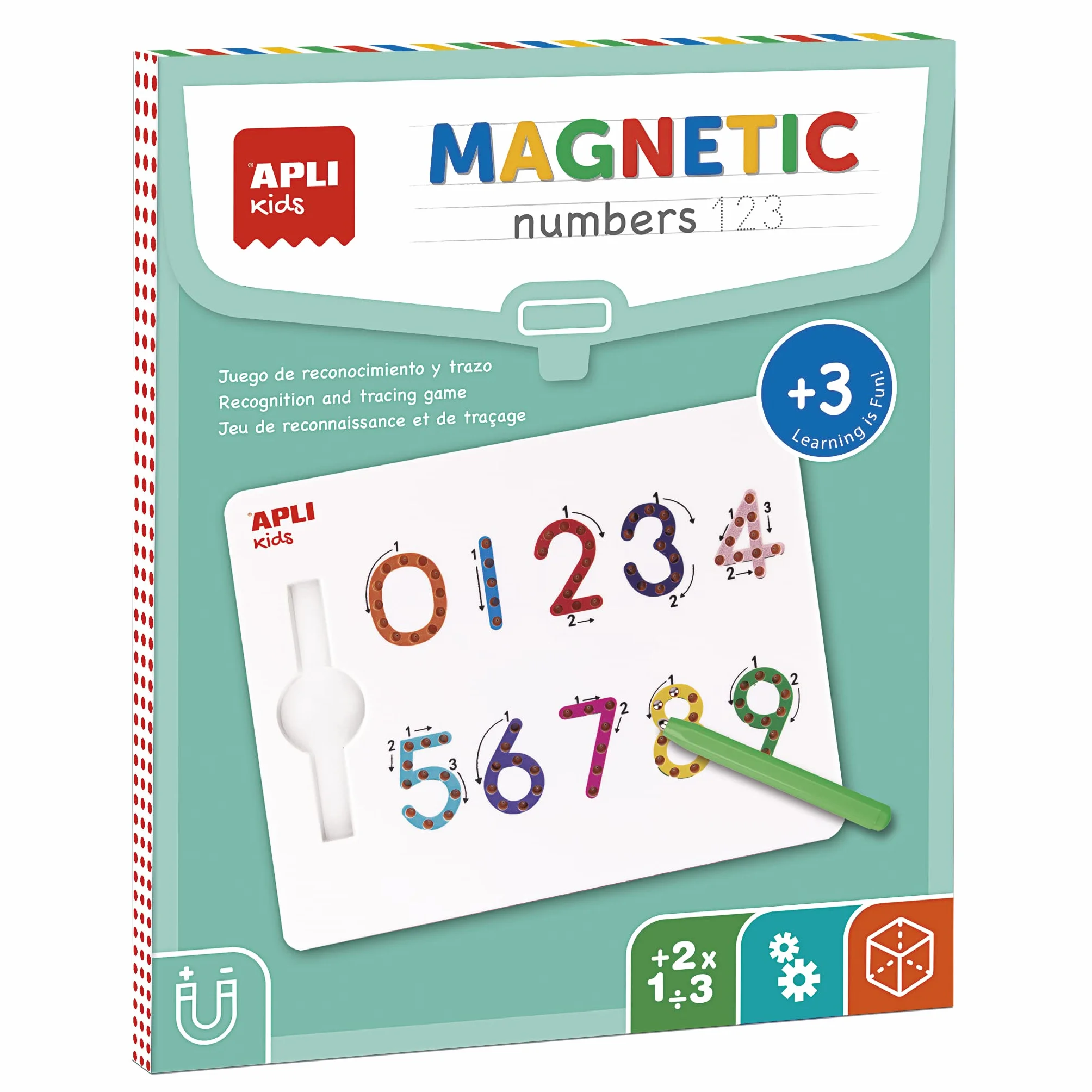 APLI Kids 19264-Magnetyczna tablica edukacyjna 123 - Naucz się pisać numery od 0 do 9, Zawiera magnes ołówek, Kolor 123 (19264)