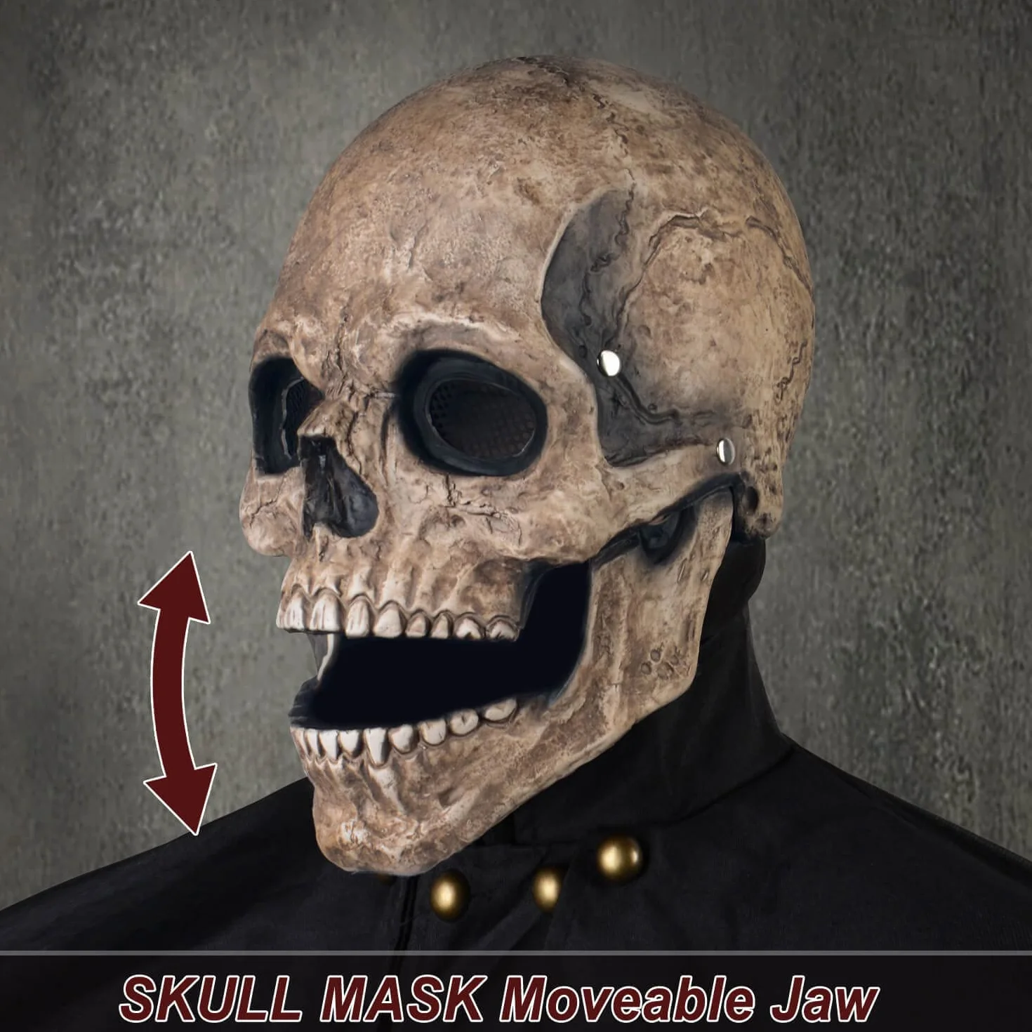 PARTYGEARS Przerażająca maska z czaszką na Halloween na całą głowę straszna realistyczna maska z ruchomą szczęką dla dorosłych dzieci maska na imprezę cosplay