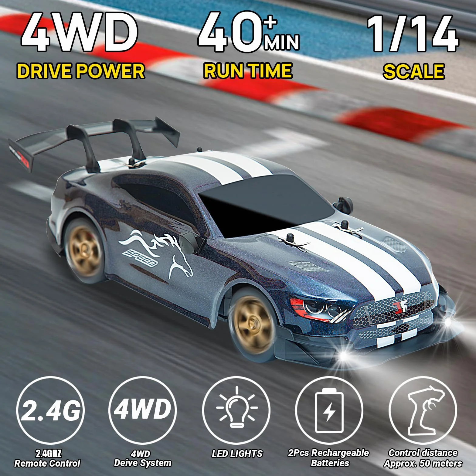 Zdalnie sterowany samochód, 1:14, Drift Auto 4WD GT, drifting RC, z dźwignią gazu proporcjonalnego, zabawka wyścigowa dla dorosłych, chłopców, dzieci