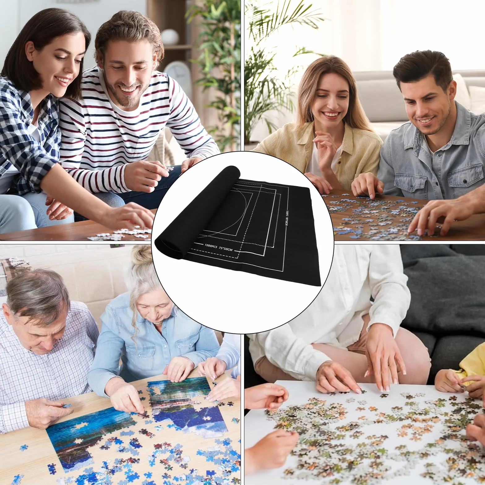 VOSSOT Mata do puzzli, do 1000, 1500 elementów, czarna mata puzzli z magicznymi paskami i torbą do przechowywania, podkładka pod puzzle do maty Jigsaw, praktyczne akcesoria, idealna do maty do puzzli
