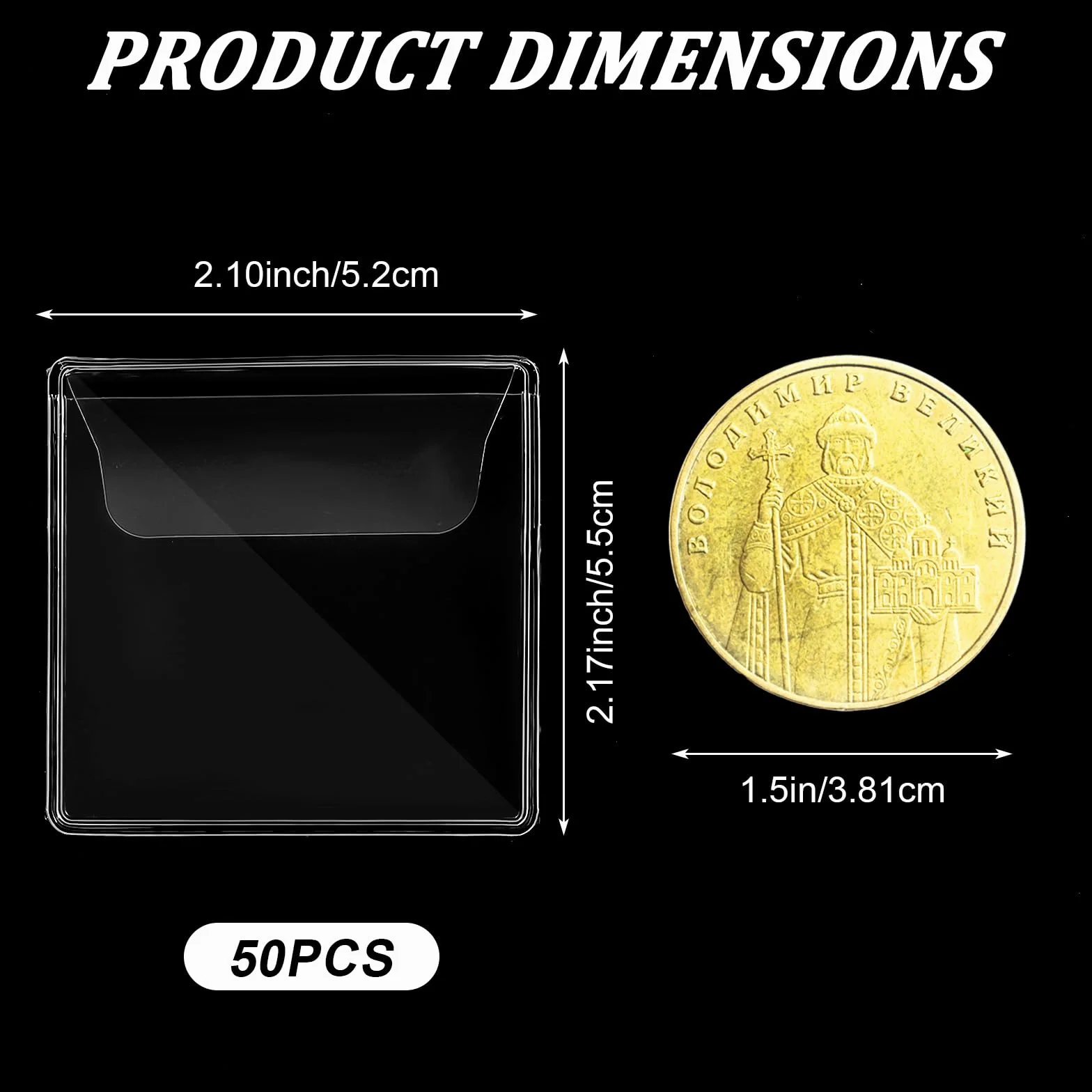 50 sztuk koszulek na monety PCW, etui do przechowywania monet, 5,5 x 5,5 cm, przezroczyste kieszenie, antyoksydacyjne, na monety, biżuterię, małe przedmioty