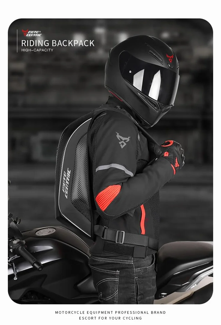 48L plecak motocyklowy torba na kask wodoodporny plecak z włókna węglowego twarda powłoka odblaskowa obudowa motocyklowa, czarny, czarny, Czarny