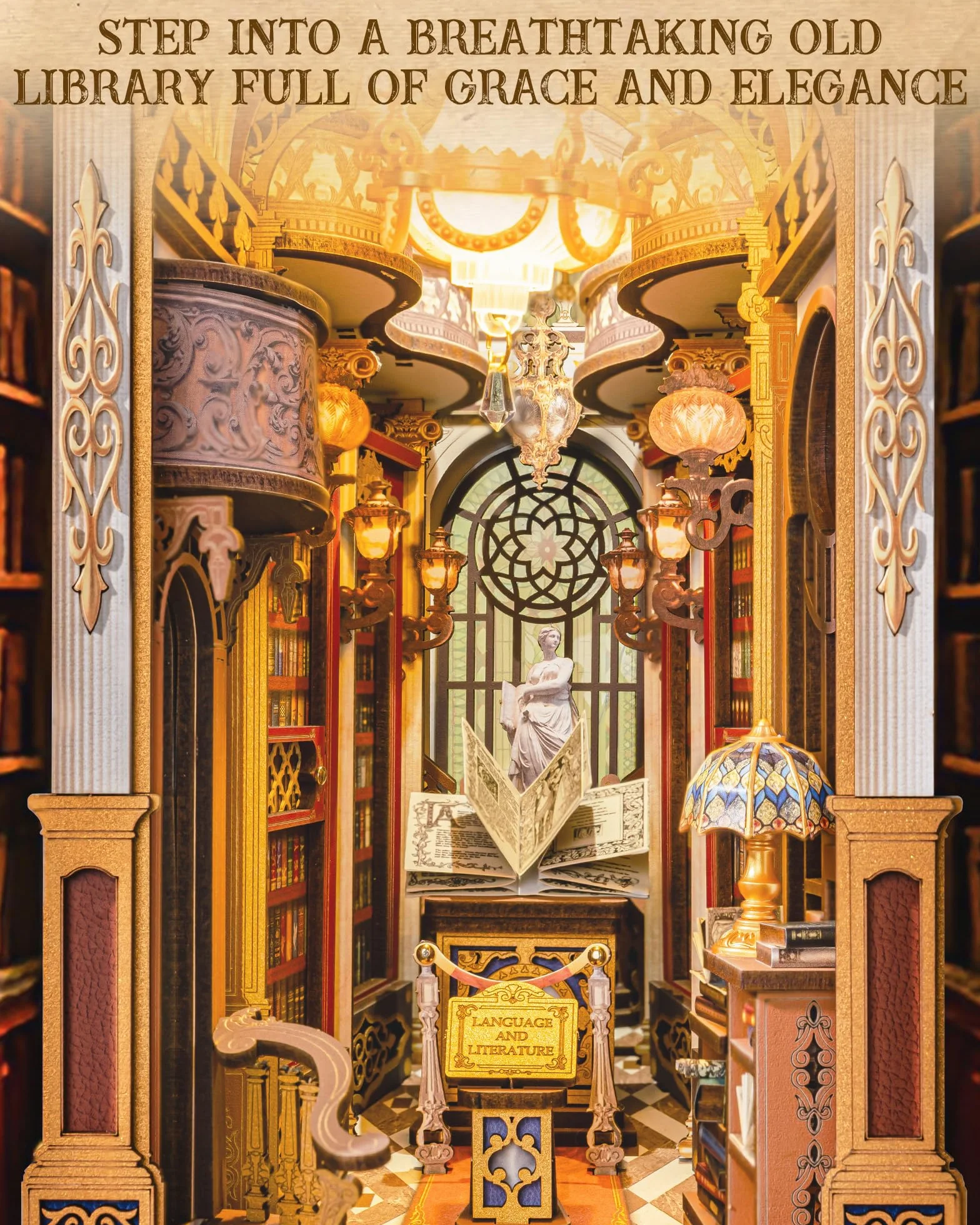 Rolife Book Nook Miniaturowy dom dla dorosłych, biblioteka cudów, puzzle 3D z drzwiami zamykanymi, zestaw dioram do narożnej półki na książki, wyjątkowy prezent na Boże Narodzenie i urodziny