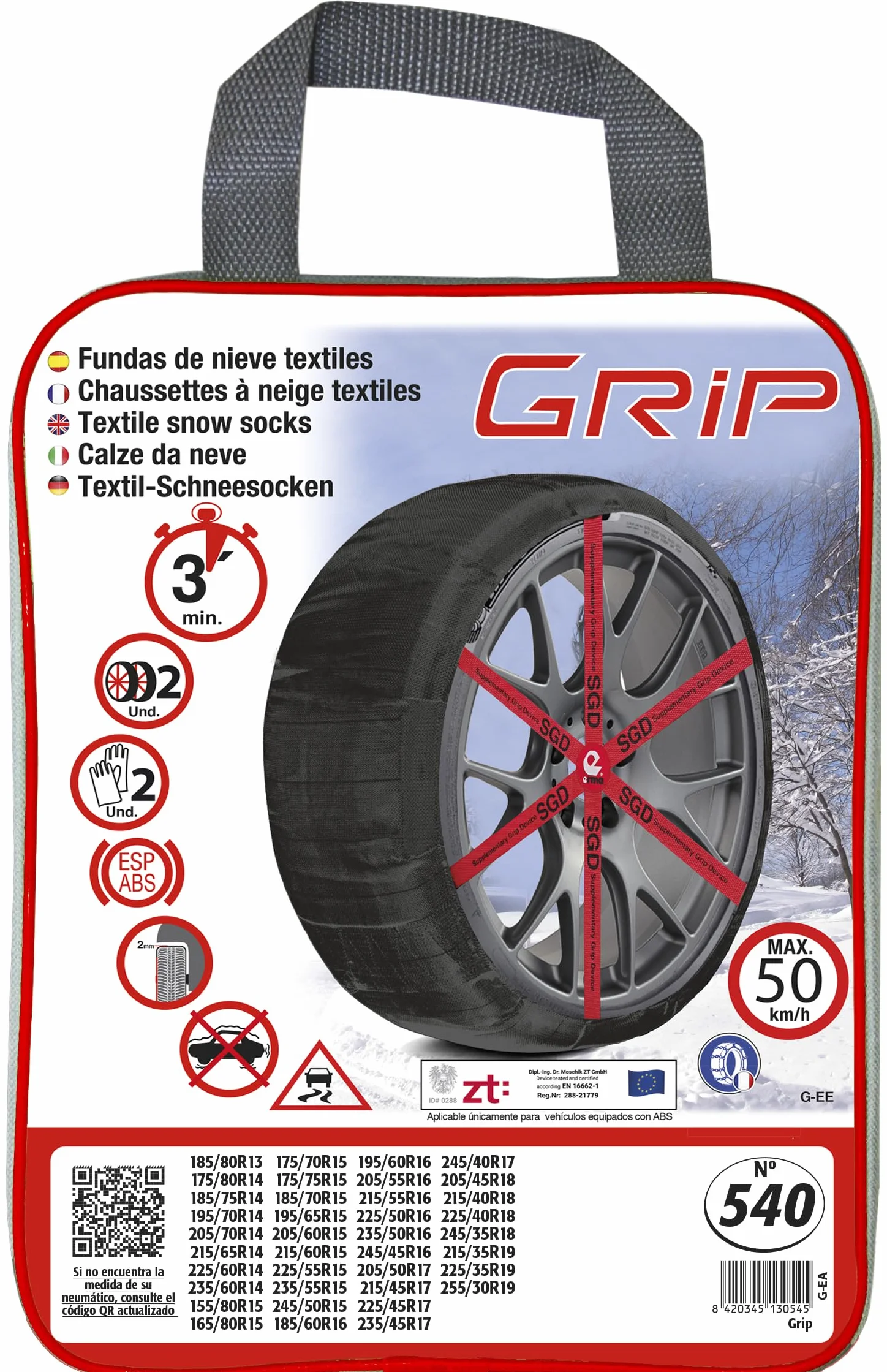 RD9 Grip tekstylne łańcuchy śniegowe rozmiar nr 540