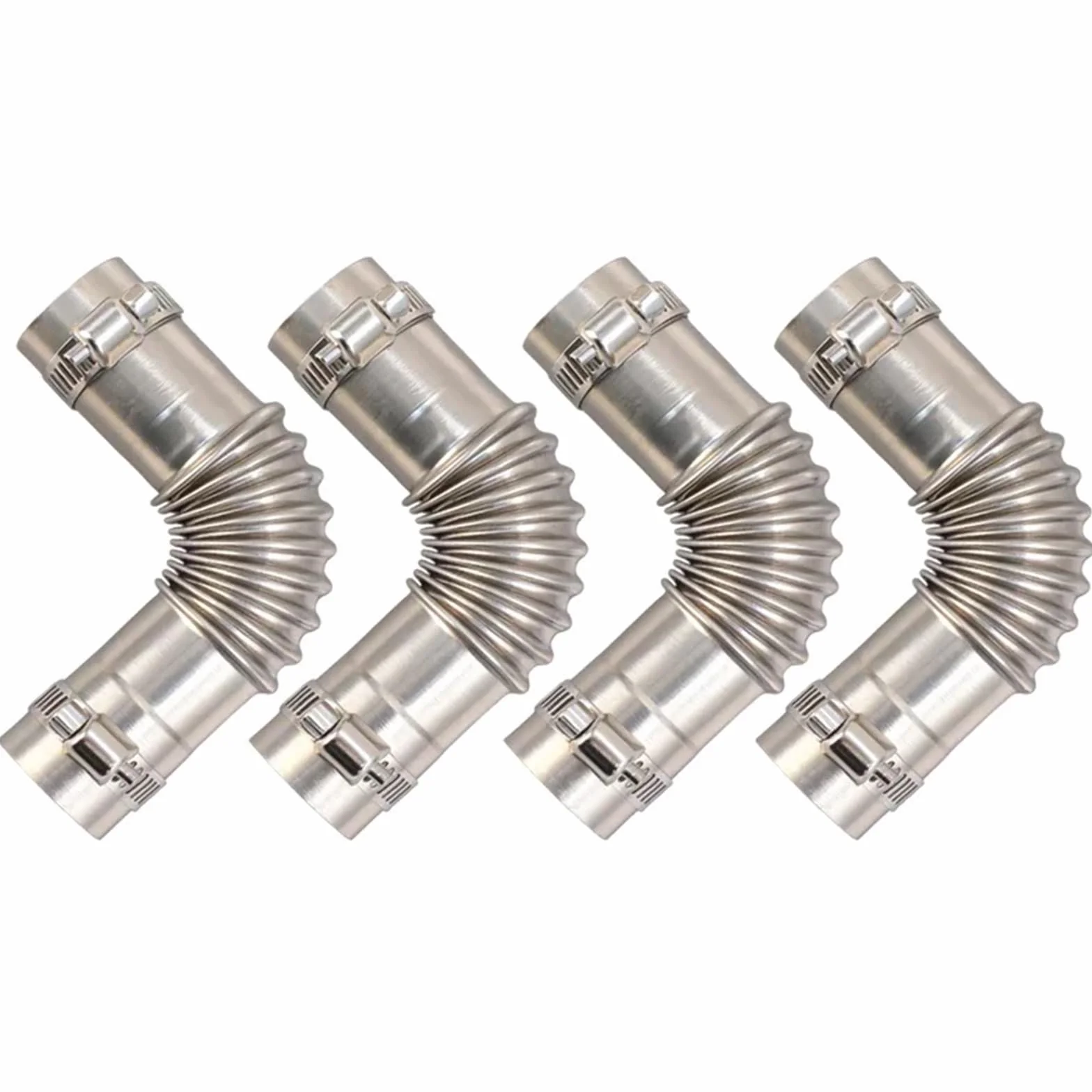 rura wydechowa Pasuje Do Grzejnika Morskiego Webasto Grzejnik Ze Stali Nierdzewnej Faliste Złącze Rury Wydechowej Z Zaciskiem wąż ogrzewania postojowego(4pcs silver)
