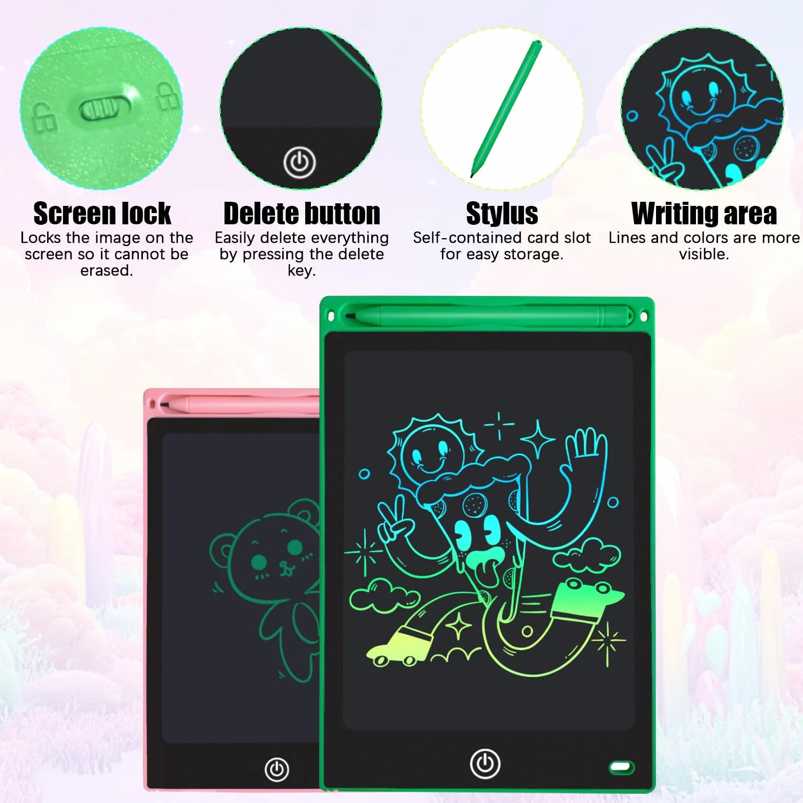 2-pak tabletów do pisania LCD, kolorowa tablica Doodle Board dla dzieci, elektroniczny rysunek, tablet do rysowania, prezenty dla dzieci w wieku 3-10 lat (niebieski i zielony)