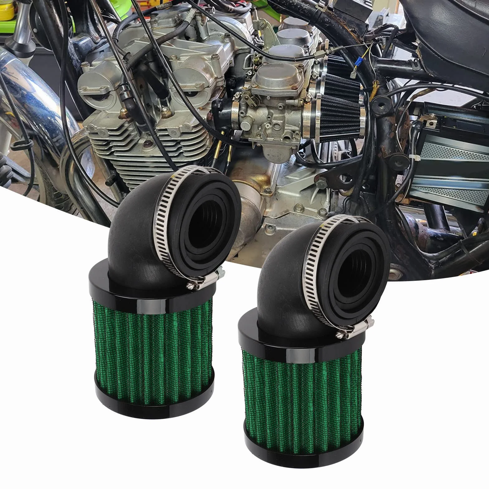 Filtr powietrza do motocykla, kąt 90 stopni, filtr zasysający powietrze, środek czyszczący 28 do 48 mm, uniwersalny do 50 70 90 125 motorowerów, skuterów, quadów, motocykli