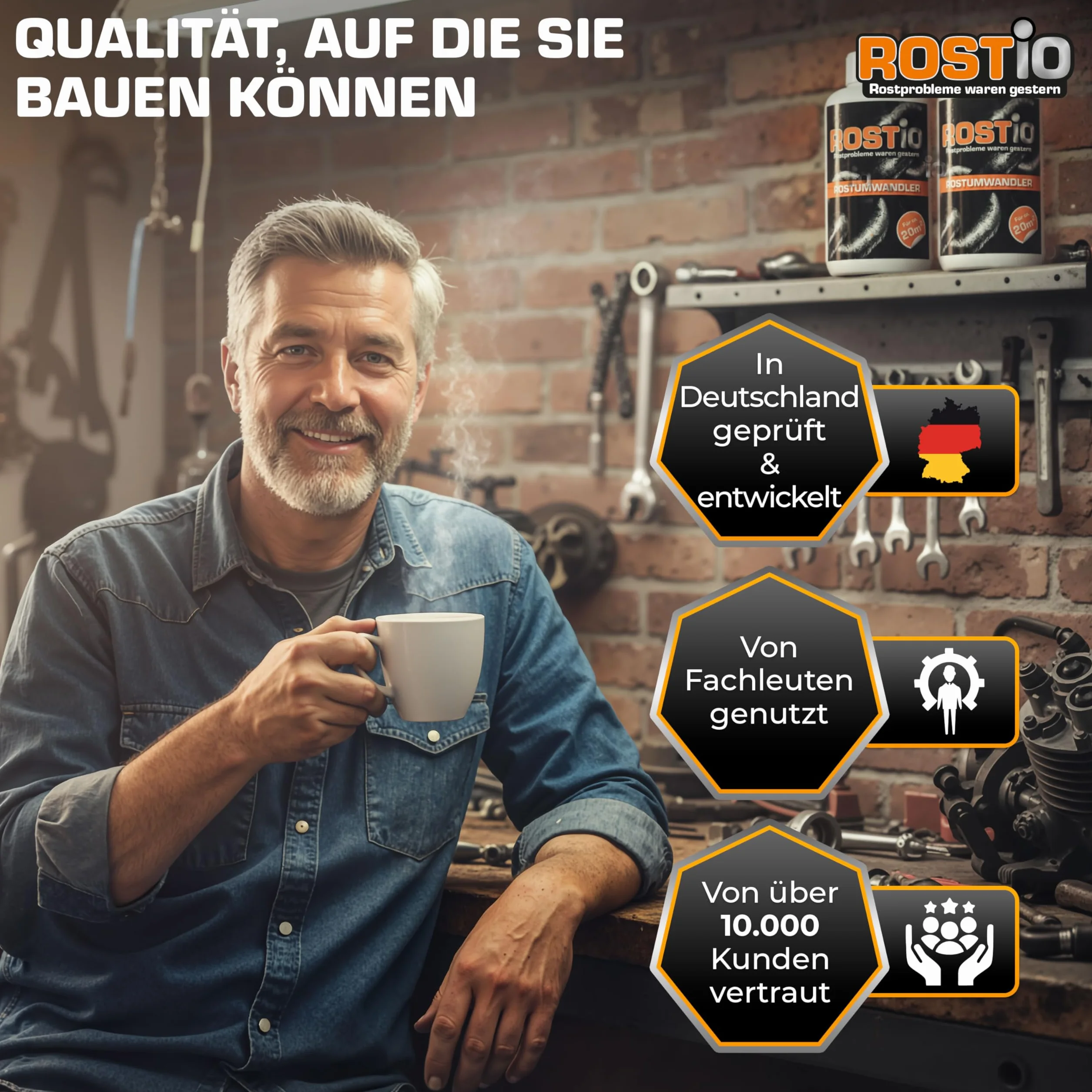Rostio Odrdzewiacz i podkład | wysoce skuteczny konwerter rdzy z pędzlem | 1 litr (1 sztuka)