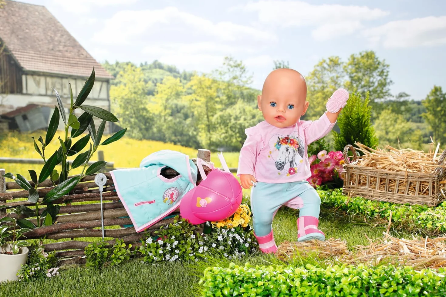 BABY born Strój Deluxe Rider 831175 - zawiera spodnie, buty, kask, koszulę konną, kamizelkę, bryczesy jeździeckie, bicz i grzebień curry dla lalek 43 cm - odpowiedni dla dzieci od 3 lat