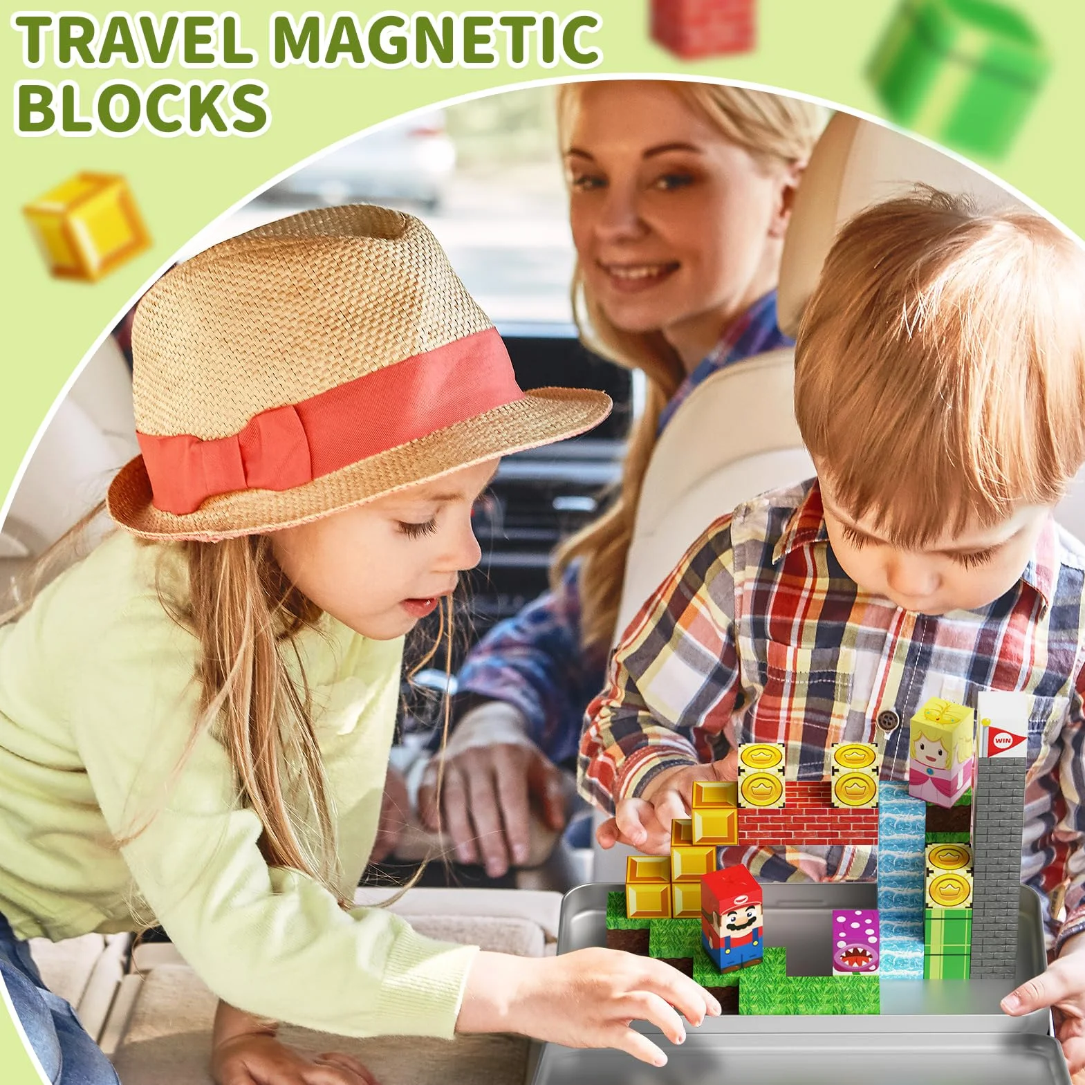 Klocki magnetyczne, podróżne klocki do budowania zabawek dla małych dzieci, przenośne blaszane pudełko jako podstawa do budowania, klocki magnetyczne, edukacyjne zabawki STEM, prezent dla dzieci w