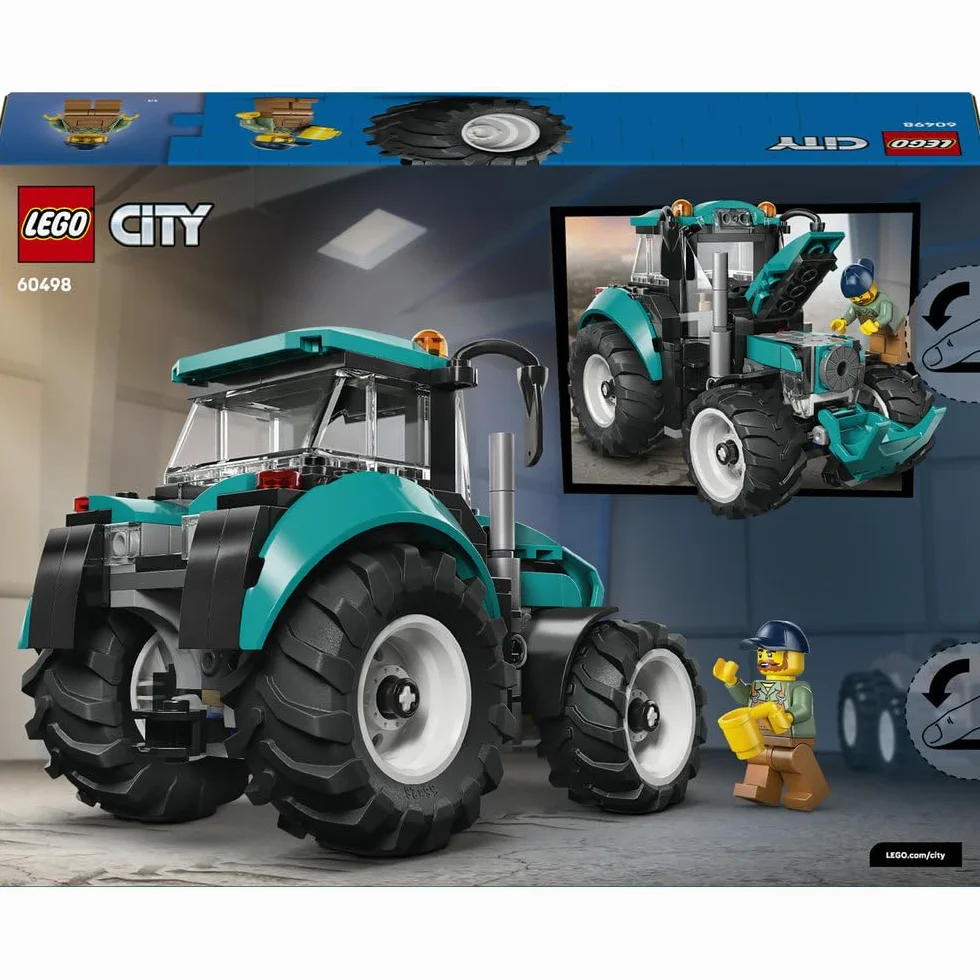 LEGO City Traktor, zabawka dla dzieci od 6 lat, ciągnik z gumowymi oponami i minifigurką rolnika, pomysł na prezent dla 6-latka, dla chłopca i dziewczynki na urodziny, ozdoba na biurko 60498