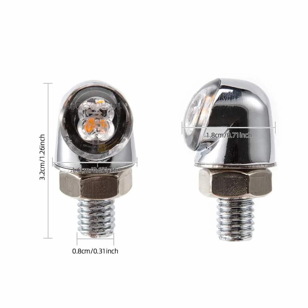 Mini LED Motocykl Kierunkowskazy Światła Boczne Marker 12V 8mm Śruba Srebrny