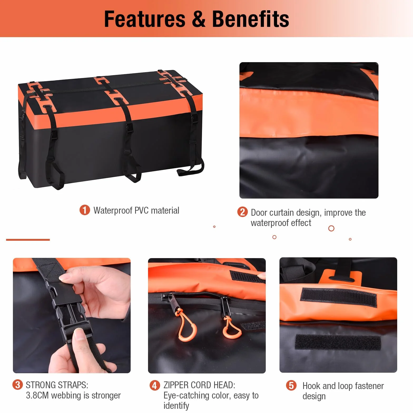 Bagażnik dachowy, tylny bagażnik na hak holowniczy, 425 litrów Pro 600D PVC Cargo Rooftop Box, wodoszczelny, odporny na rozerwanie, składany bagażnik