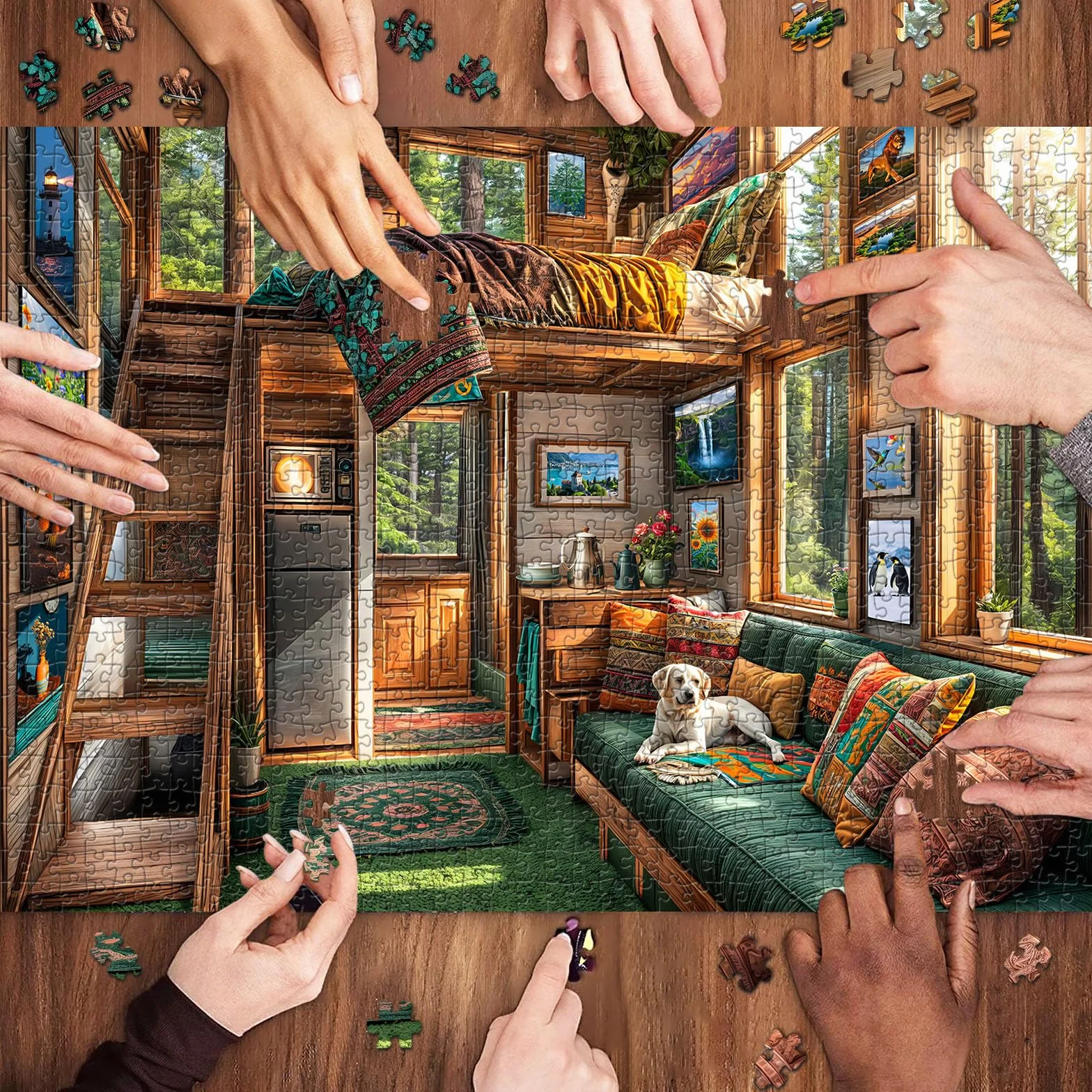 Puzzle 1000 elementów dla dorosłych i dzieci, Impossible Game, prezent z puzzlami, sprytne zagadki, kolorowe puzzle z motywem domku leśnego