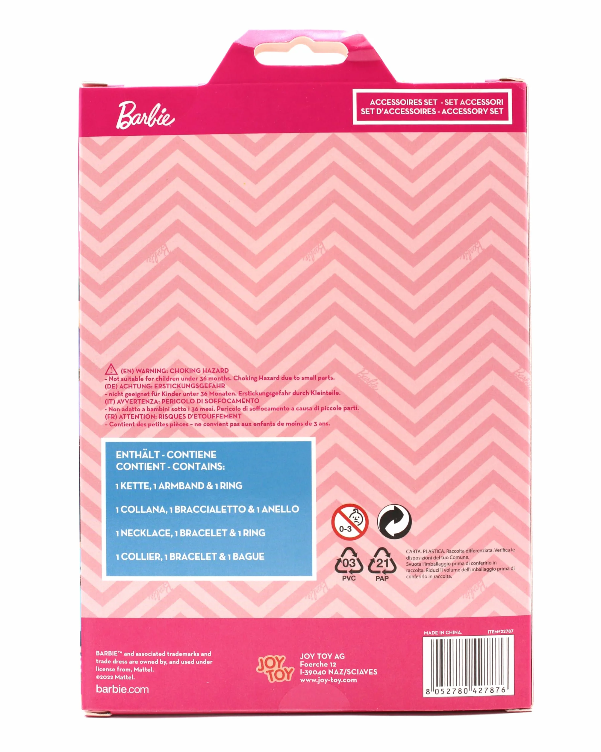Joy Toy 20211230LLRYLShowerSLEX04021YLAERVW Barbie zestaw biżuterii z bransoletką, łańcuszkiem, 2 pierścieniami, uniseks, dla dzieci, wielokolorowy