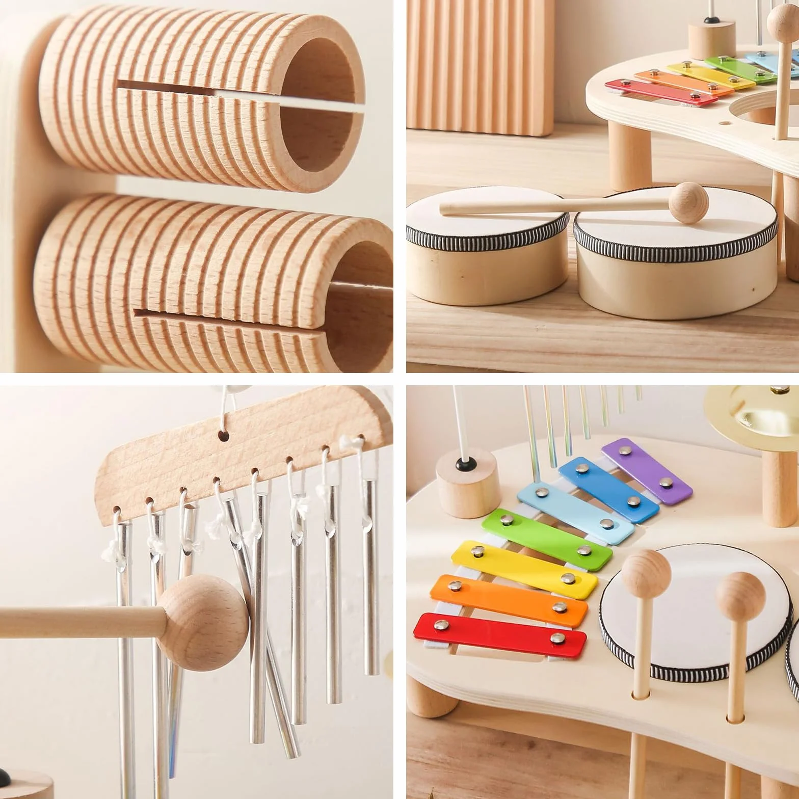 Montessori zestaw perkusyjny dla dzieci, z drewna, 7 w 1, zabawka edukacyjna, perkusja z ksylofonem, zestaw bębnów dla dzieci
