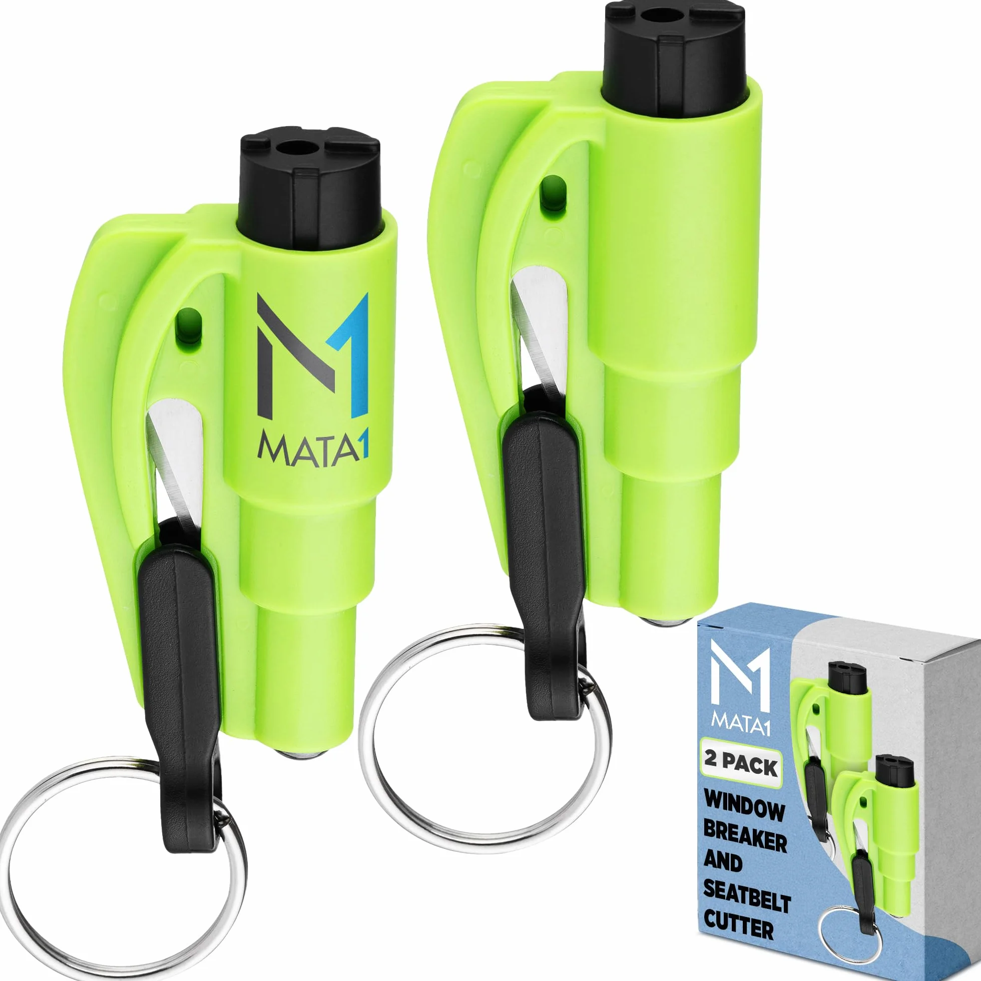3-in-1 Car Safety Escape Tool Emergency Hammer Seat Belt Cutter Window Glass Breaker 2 Pack Green by Mata1