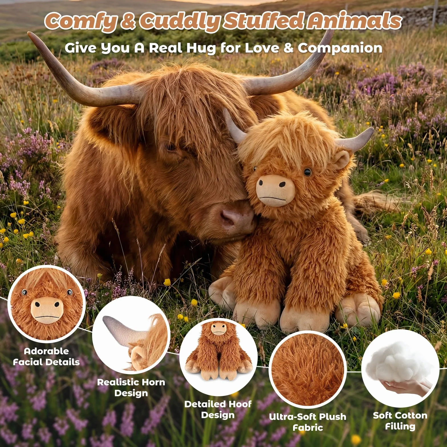 61 cm i 2 kg Highland Cow Ważone Pluszowe Zwierzę, Regulowane Poduszki Zabawek Pluszowych do Siedzenia i Leżenia z Wyjmowaną Torbą Ceramsite dla Towarzystwa, Przytulne i Miękkie Prezenty dla Dorosłych