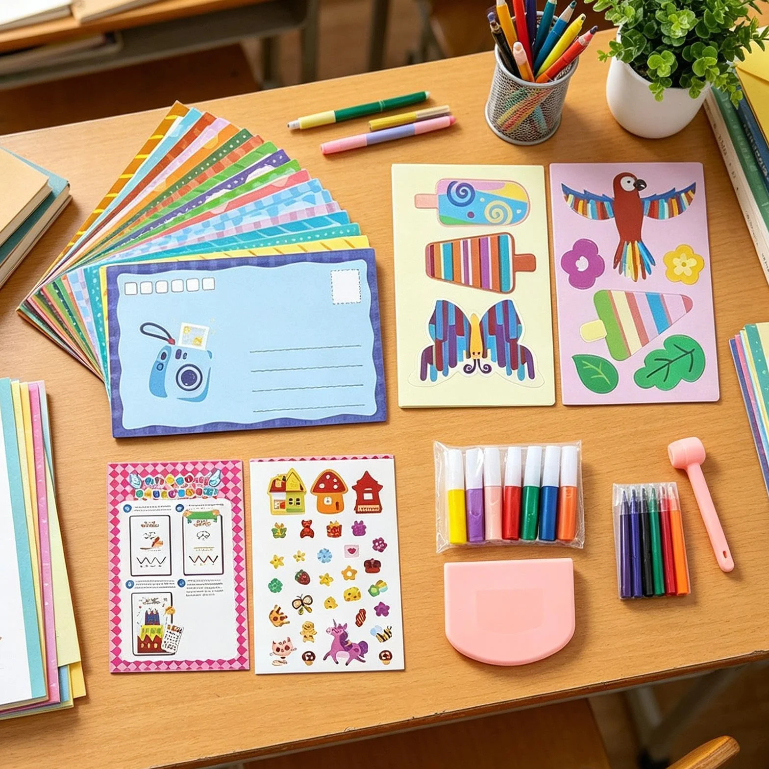 Rainbow Squeeze Art Kit - DIY Postcards Kids Painting Kit for Boys Girls, Fine Motor Skills Classroom Home School Birthday, Creative Craft Activity Set for Children Learning, Fun Art Play