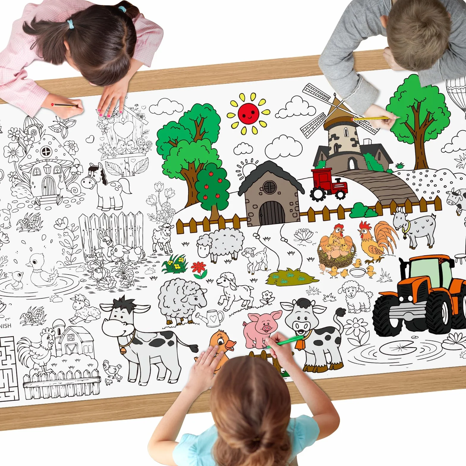 Farma Farbowanie Obrus, DIY Kids Party Obrus, Olbrzymi Kolorowanki Plakat dla Dzieci, Chłopcy Dziewczęta Prezent Urodzinowy, Rzemiosło Bazgroły Sztuka
