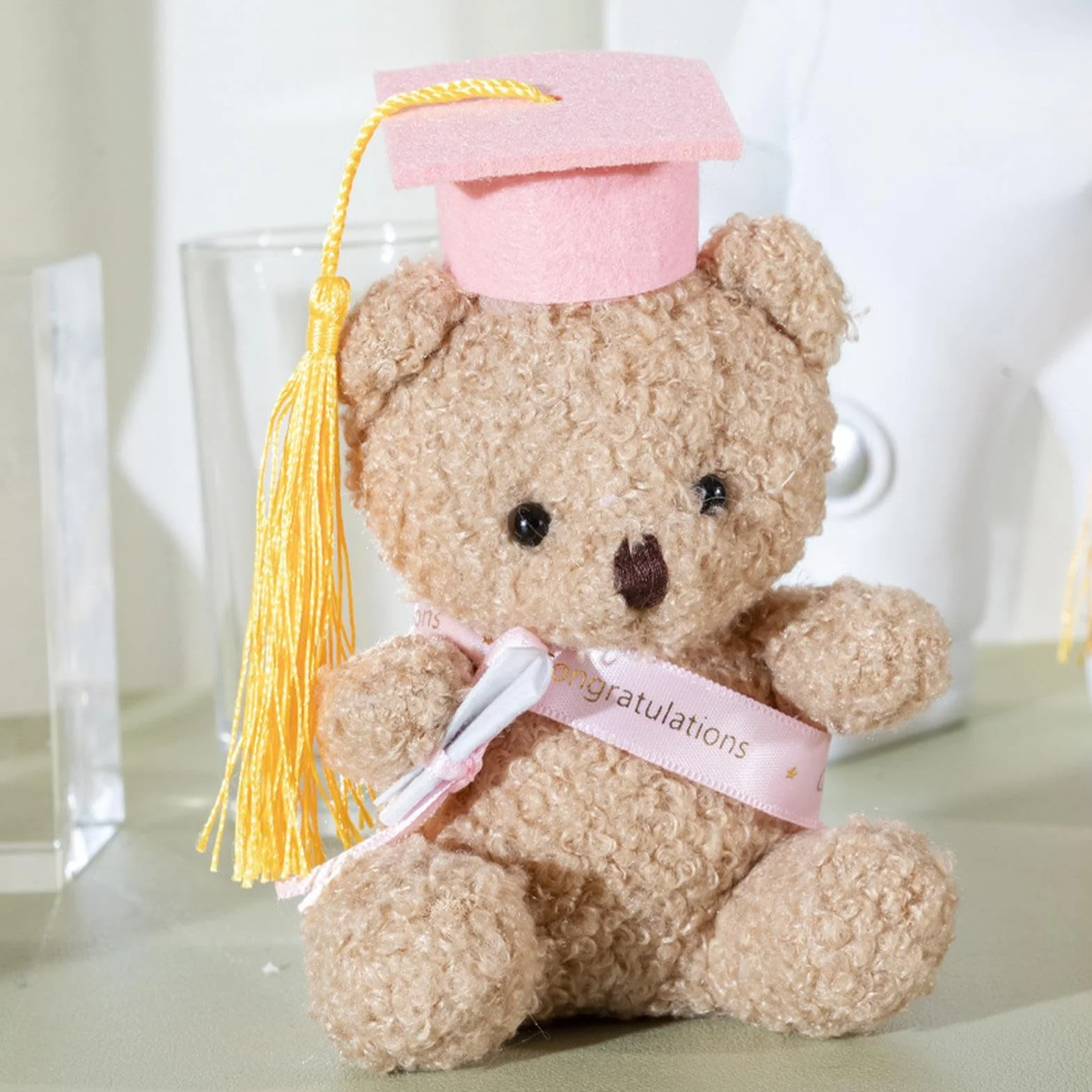 Graduation Bear, 5.1-Inch Plush with Cap Diploma Stuffed Animal, Adorable Souvenir, Cute Desktop Ornament, for Kindergarten, High School, College Celebrations
