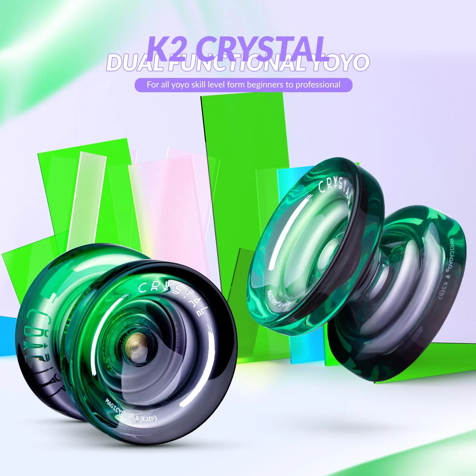 MAGICYOYO Crystal Yoyo K2 dla dzieci, responsywna i niereagująca piłka do yoyo, magiczna sztuczka jo-jo dla początkujących i dorosłych, dwufunkcyjne jo-jo z 12 strunami, etui, zestaw akcesoriów