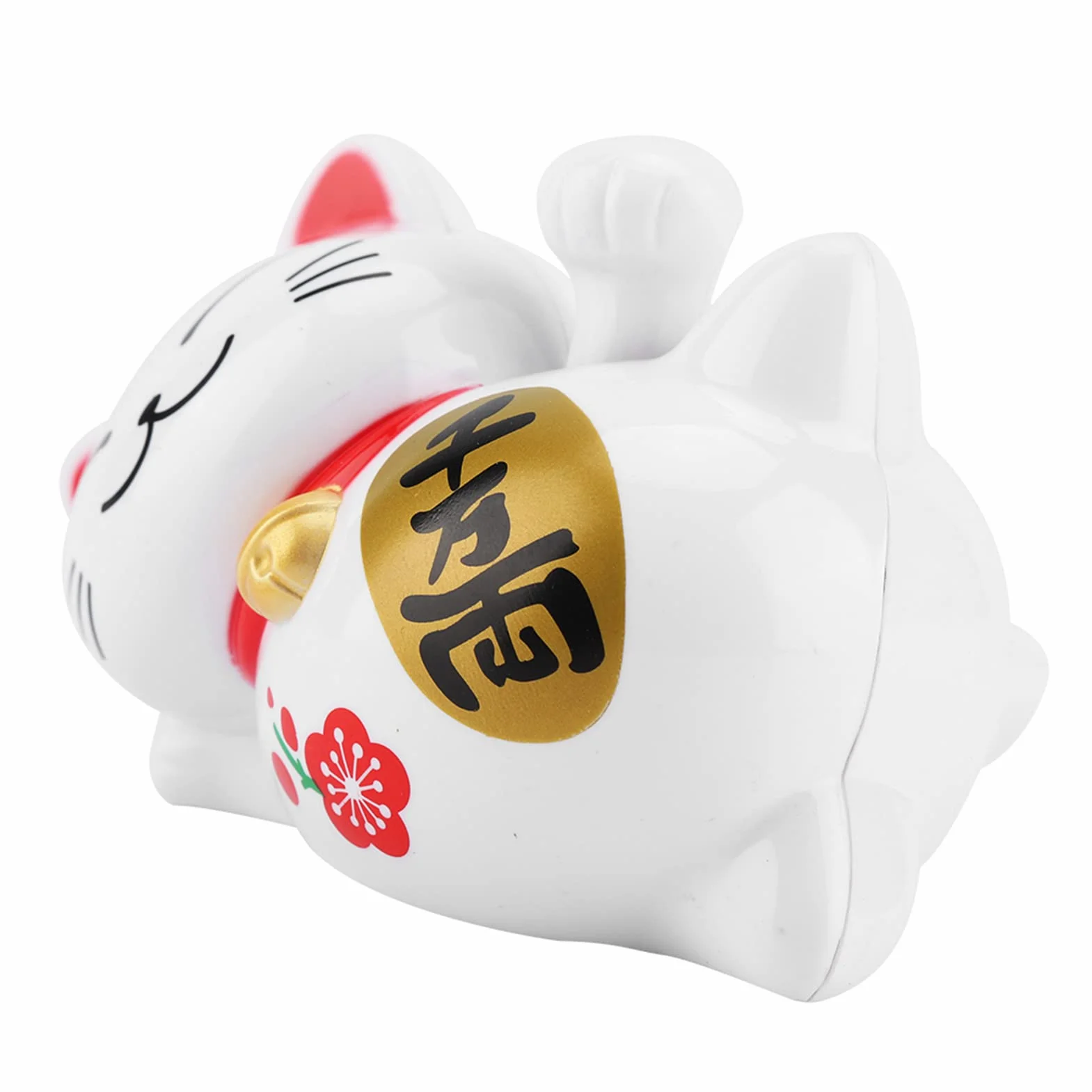 Solarbetriebene Maneki Neko LuckyCat Fortune Begr¨¹?ung Winken Arm Up Faule Liegen Reichtum Fortune Cat Home Stores Auto Feng Shui Dekor Wei?(# 2)