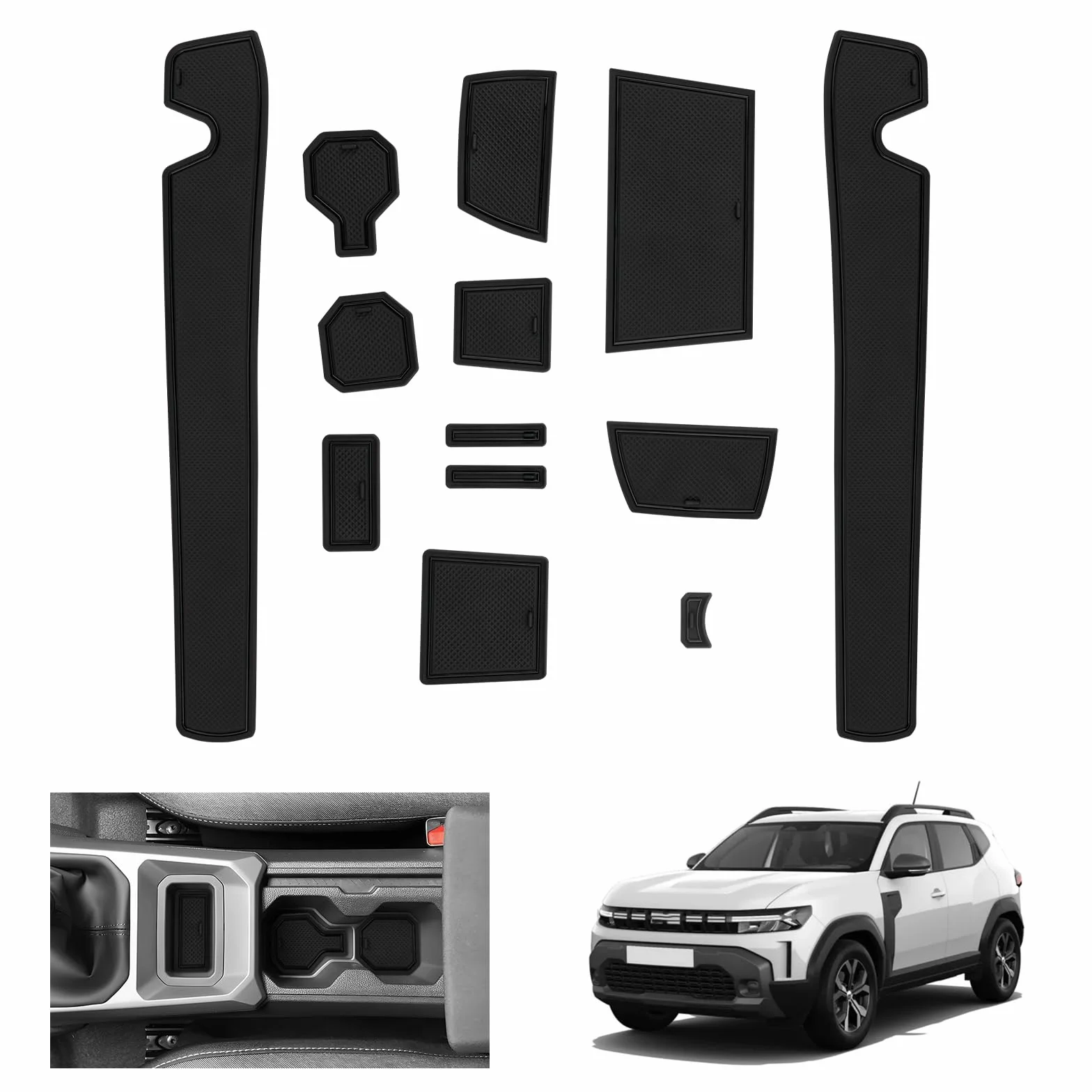 GAFAT Nowa Dacia Duster 3 2024 2025 2026 Maty Antypoślizgowe, Dywaniki Gumowe Maty na Konsolę środkową, Uchwyt Kubek, na Szwy Drzwi, Akcesoria Dacia Duster 3 (Czarne)