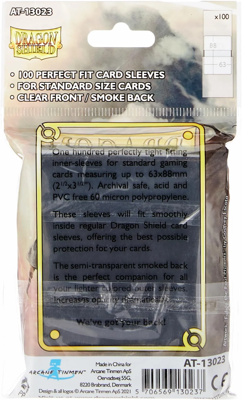 Arcane Tinman ART13023 AT-13023 Dragon Shield-Perfect Fit Standard Sleeves 100pk-Smoke, Smoke, One Size