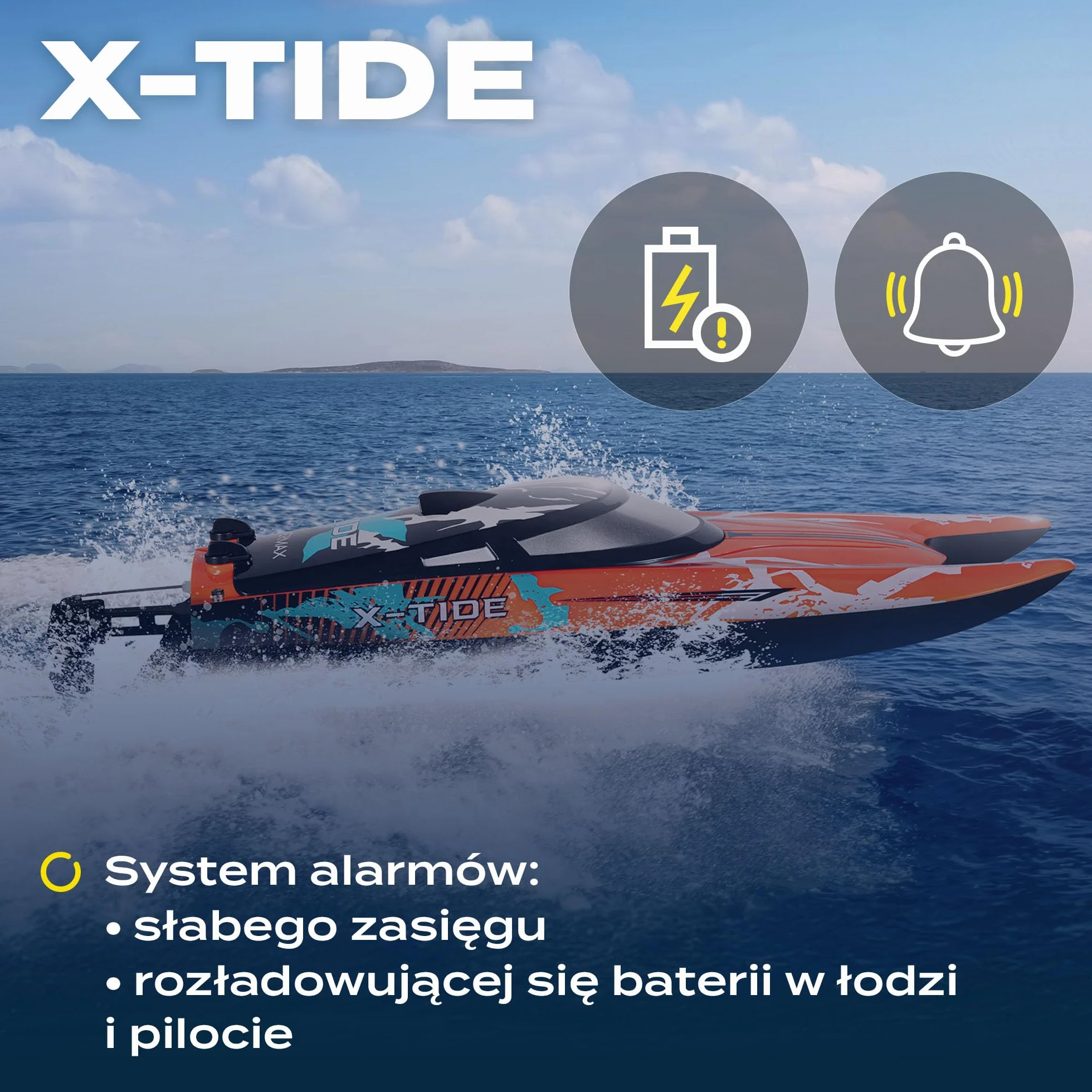 Overmax X-Tide zdalnie sterowana łódź wyścigowa RC-Speedboat z akumulatorem LED 25 km/h 1200 mAh, 34 minuty, regulacja prędkości, zasięg do 100 m, zabawka na basen i morze