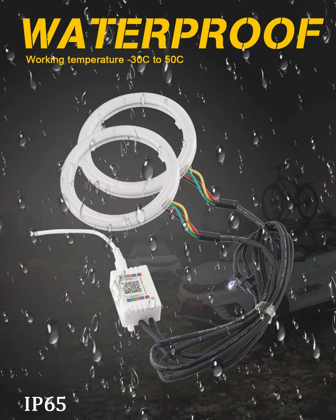 Qasim 1 para 60 mm Angel Eyes RGB LED COB Halo Pierścień Angel Eyes Uniwersalny do DRL Reflektor samochodowy Motocykl Lampa ostrzegawcza z osłoną Sterowanie Bluetooth Mobilna aplikacja 12V